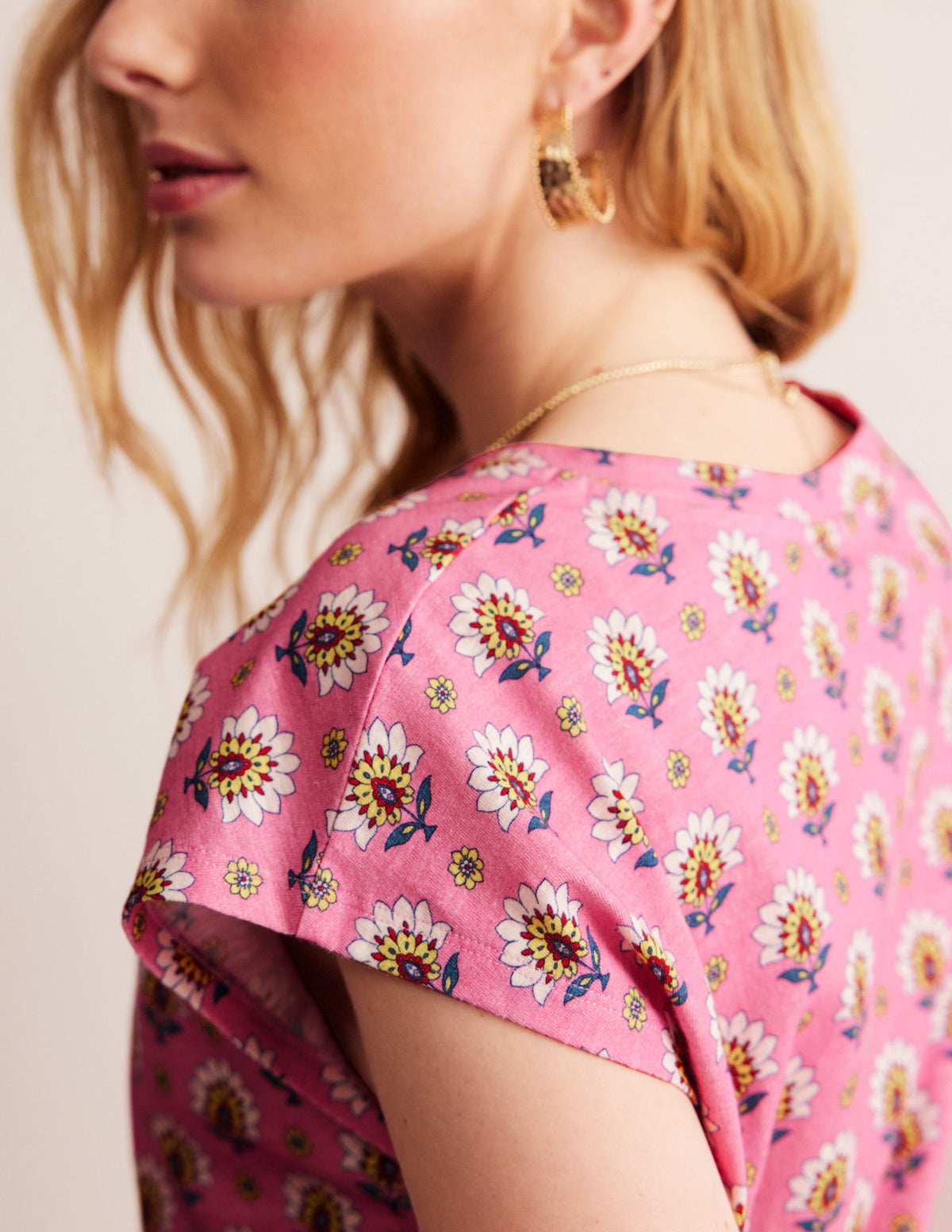 Louisa Printed Slub T-Shirt-Rose Damask, Passion Geo-2
