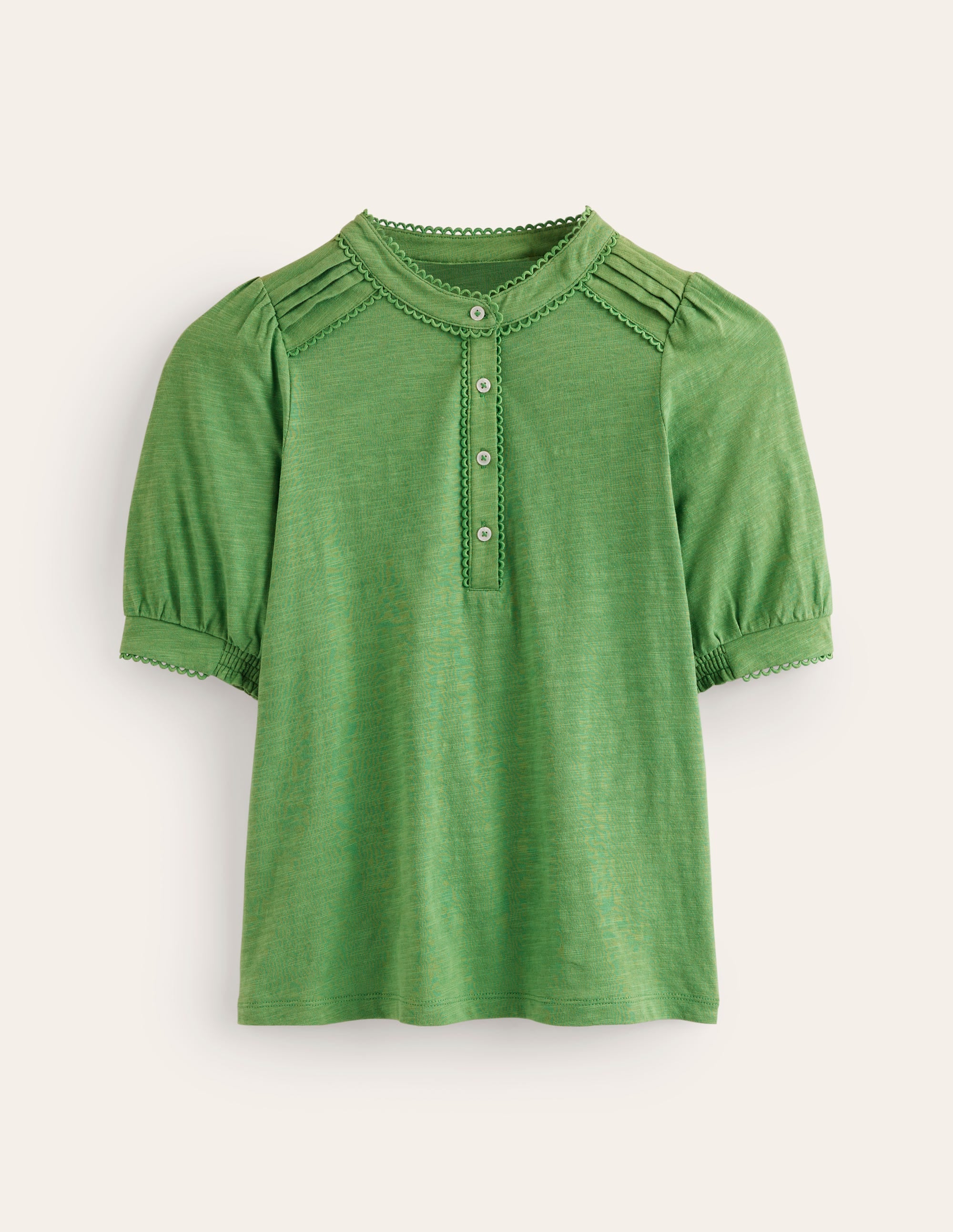Pintuck Puff Sleeve Henley-Lichen - Image 5