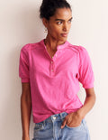 Henley-Shirt mit Biesen und Puffärmeln-Pink