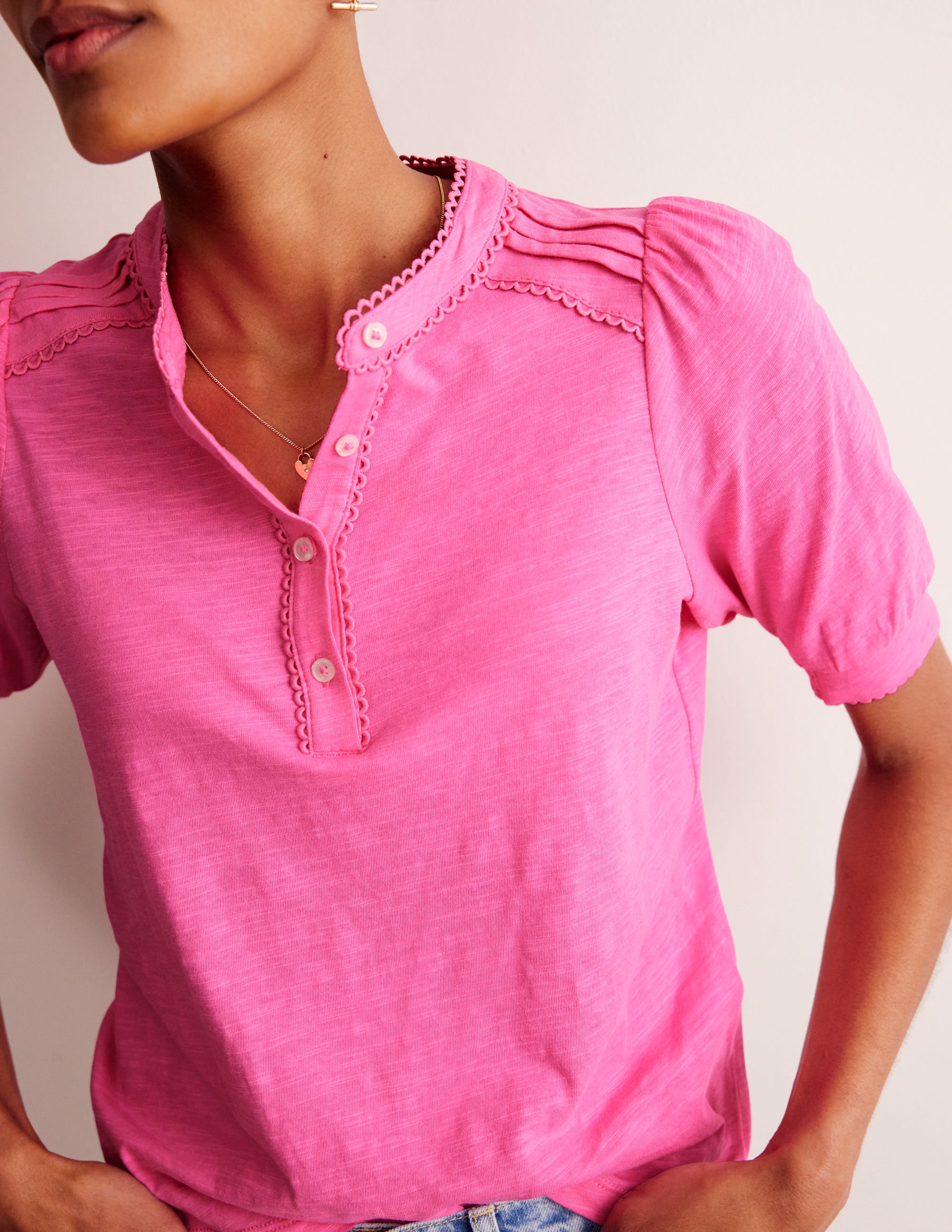 Henley-Shirt mit Biesen und Puffärmeln-Pink - Image 2