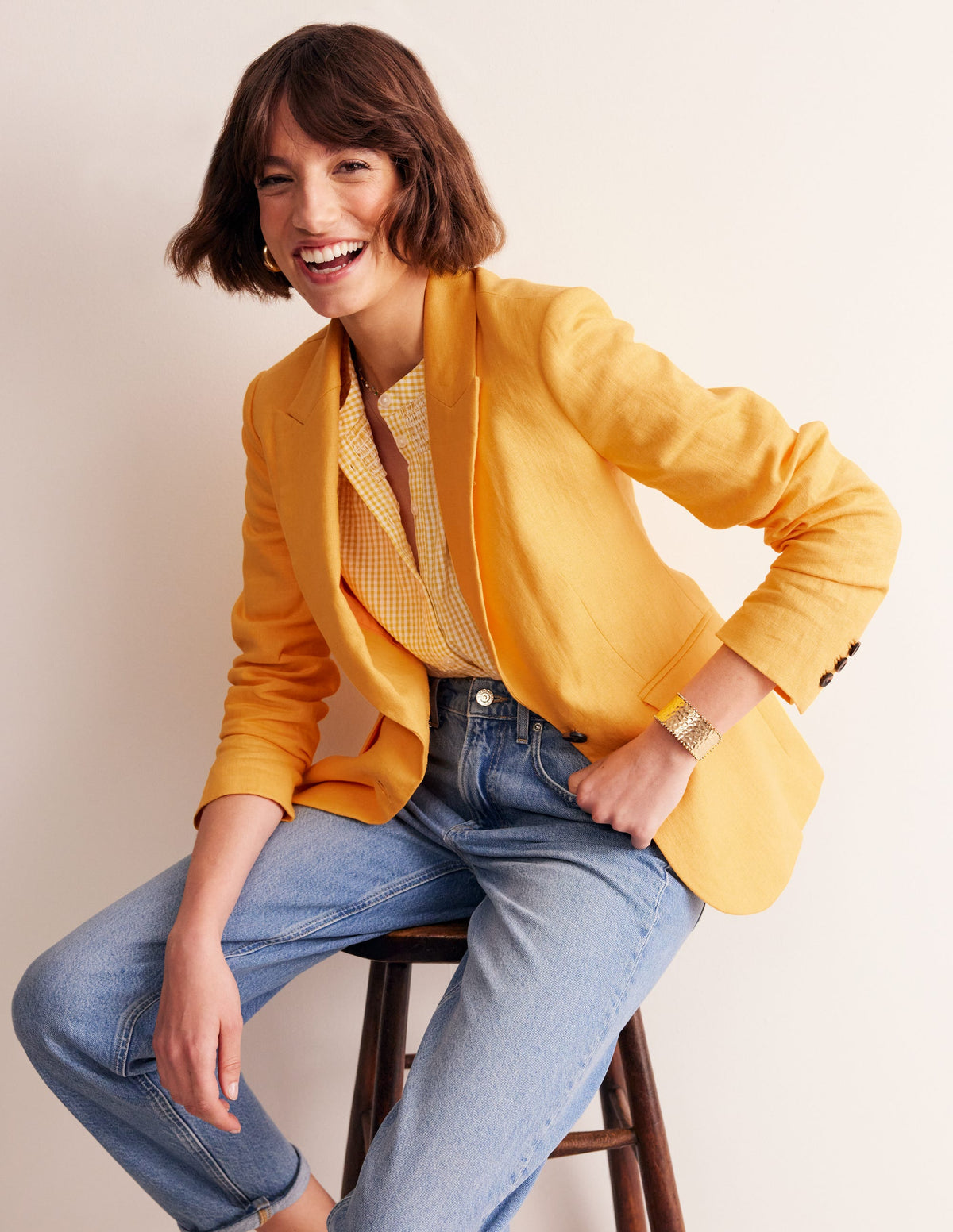 Blazer Marylebone en lin-Doré artisanal - Image 1