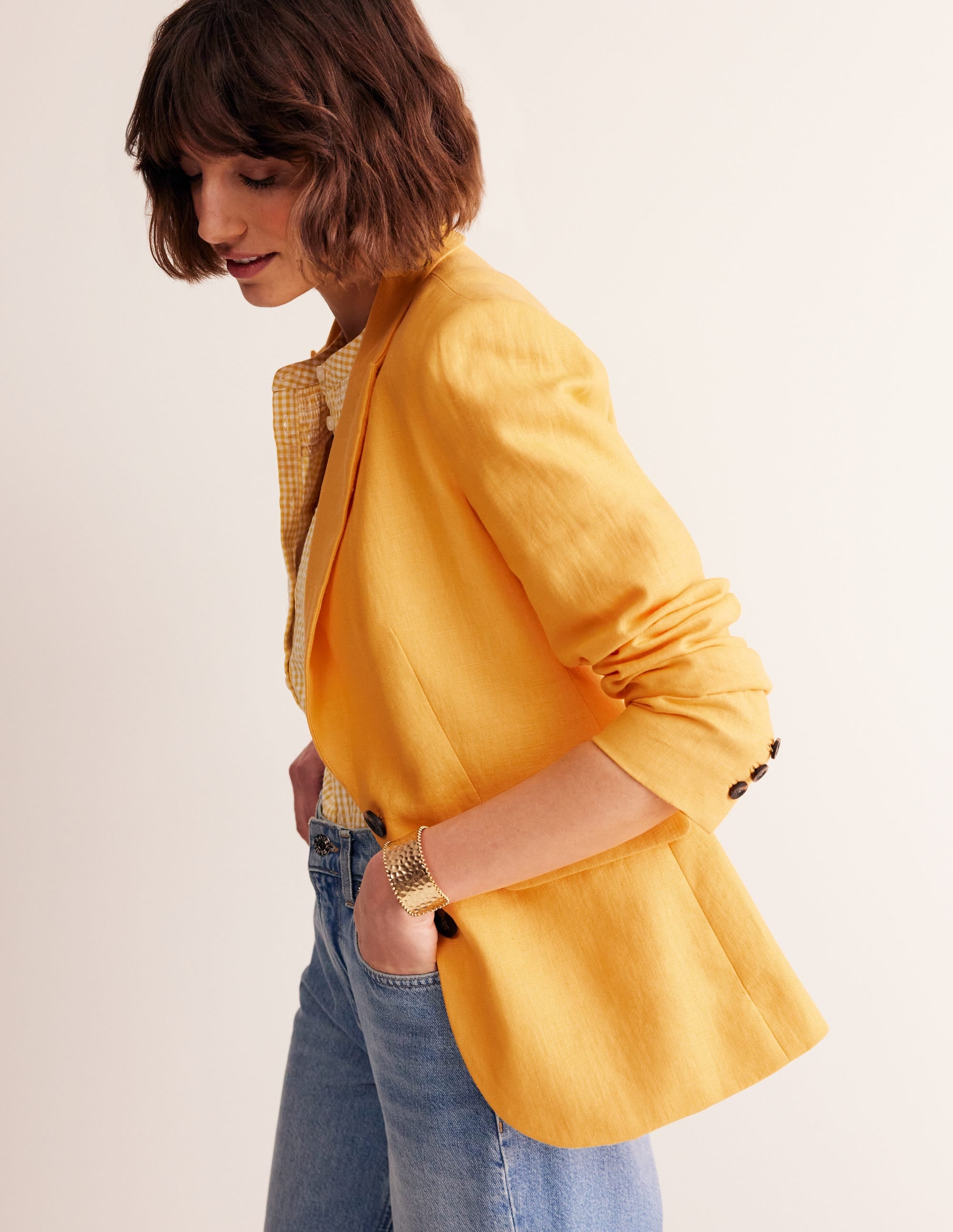Blazer Marylebone en lin-Doré artisanal - Image 4