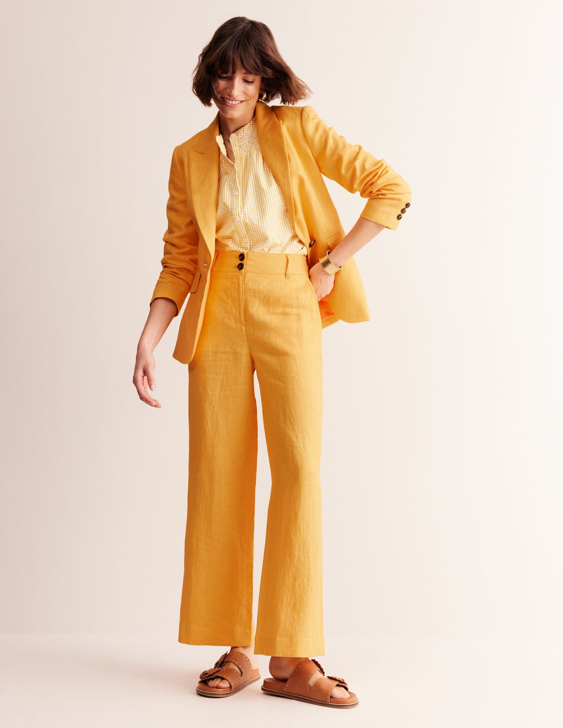 Blazer Marylebone en lin-Doré artisanal-5