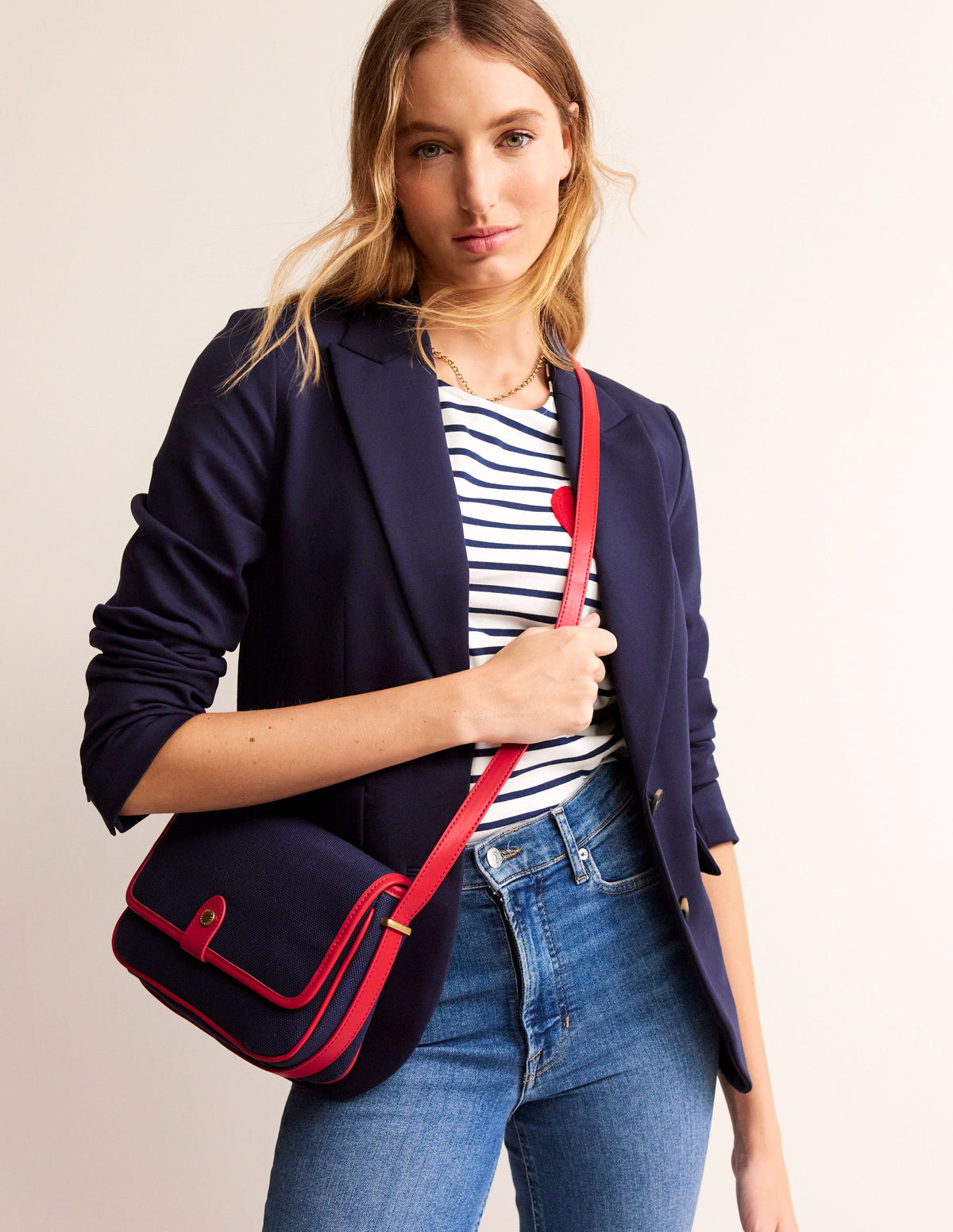 Sac à bandoulière structuré-Bleu marine/rouge - Image 1