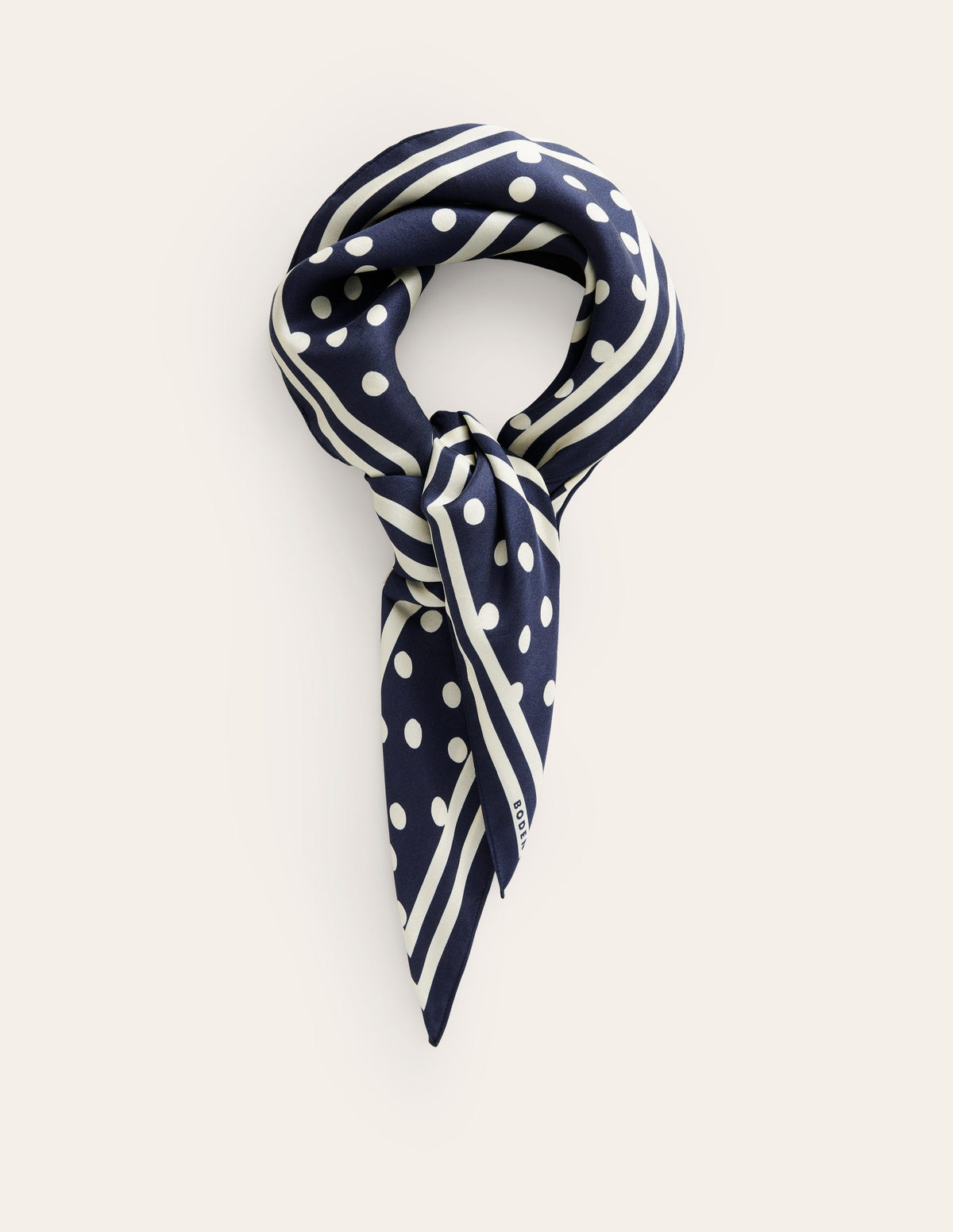 Foulard carré Elisabeth en soie-Pois Bleu Marine sur Pois - Image 2