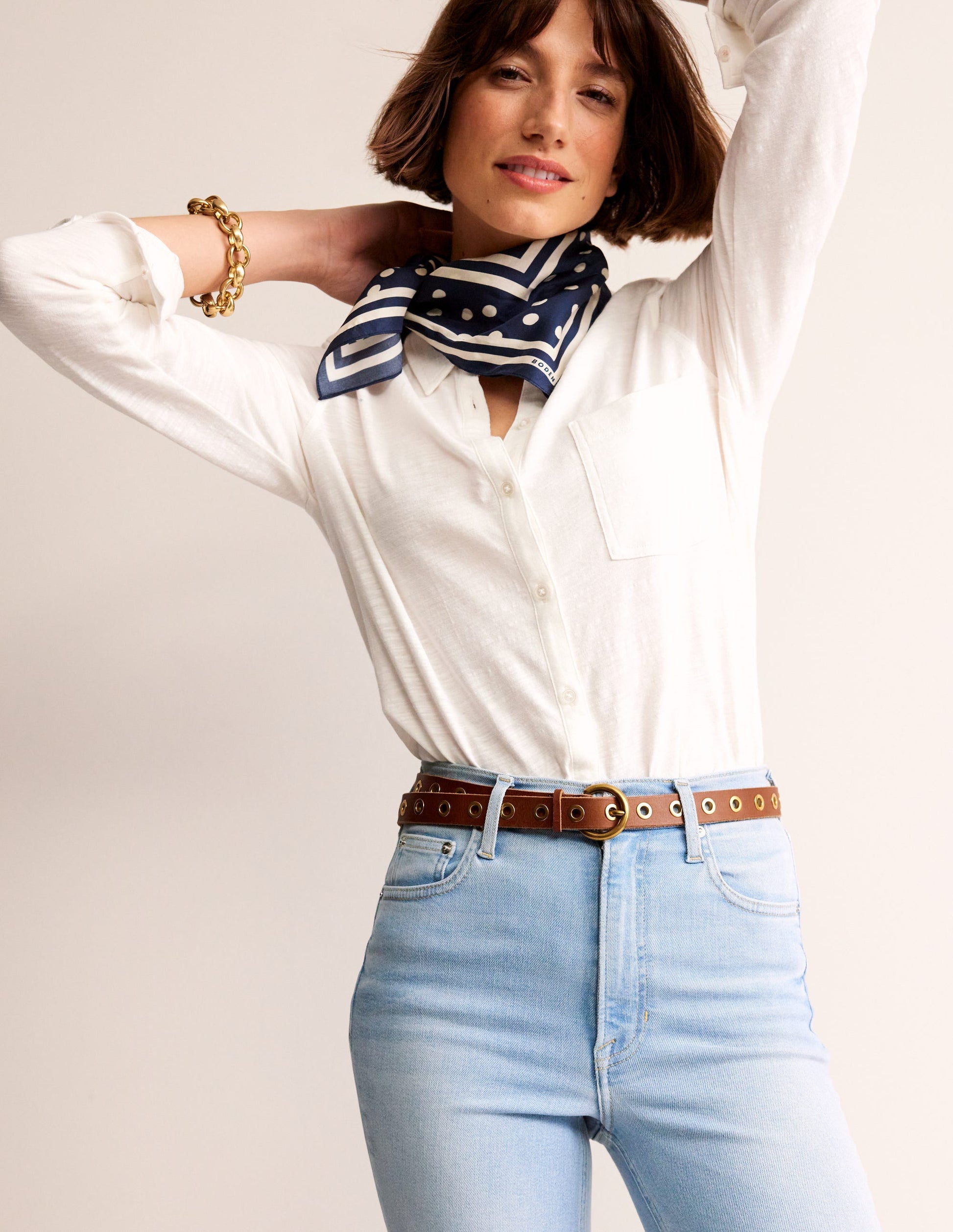 Ceinture en cuir à œillets-Fauve-1