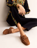 Stitched Snaffle Loafers-Golden Brown Suede