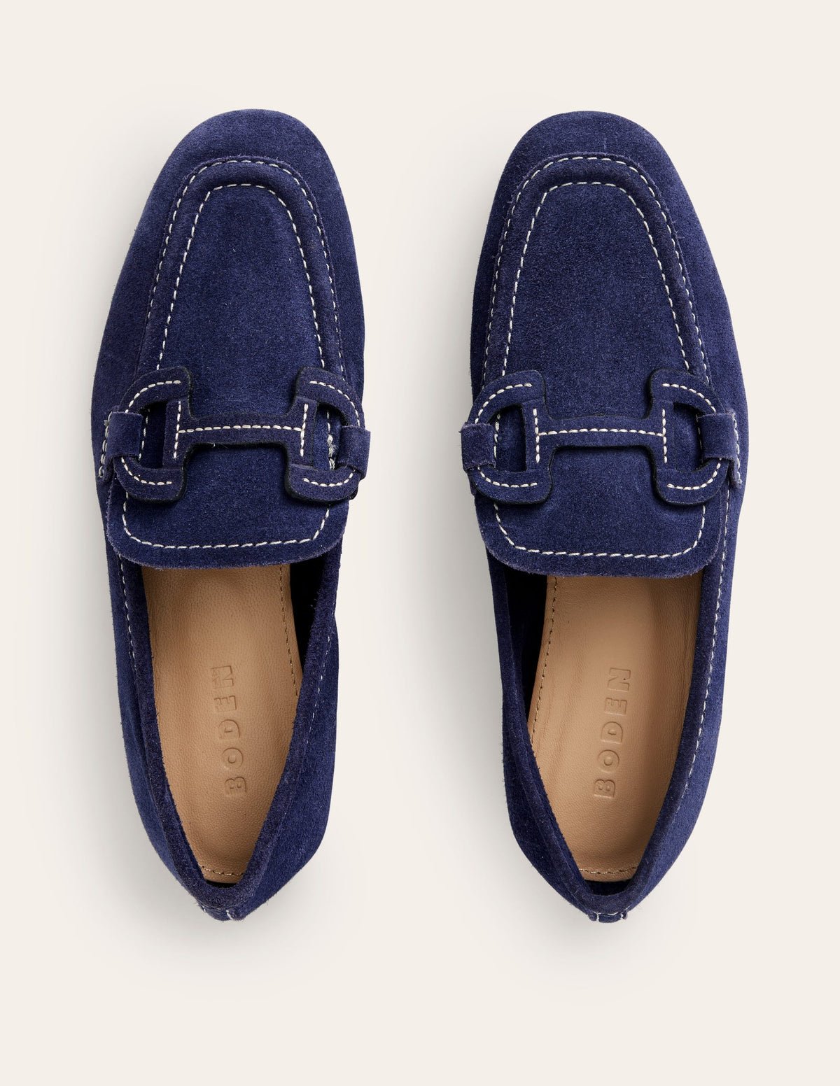 Genähte Loafer mit Trensendetail-Marineblau Wildleder-5