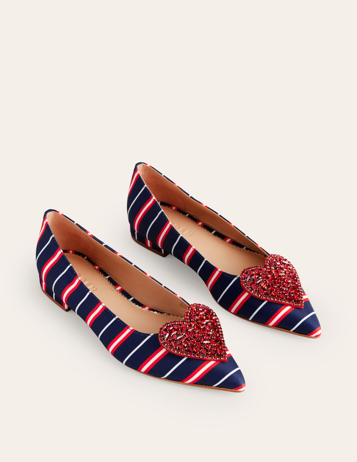 Ballerines à bout pointu et cœur-Rayé bleu marine-3