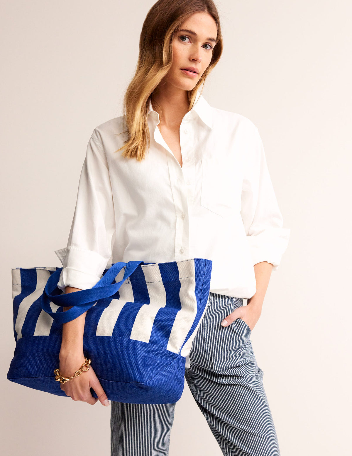 Legere Tragetasche aus Canvas-Blau Streifen - Image 1