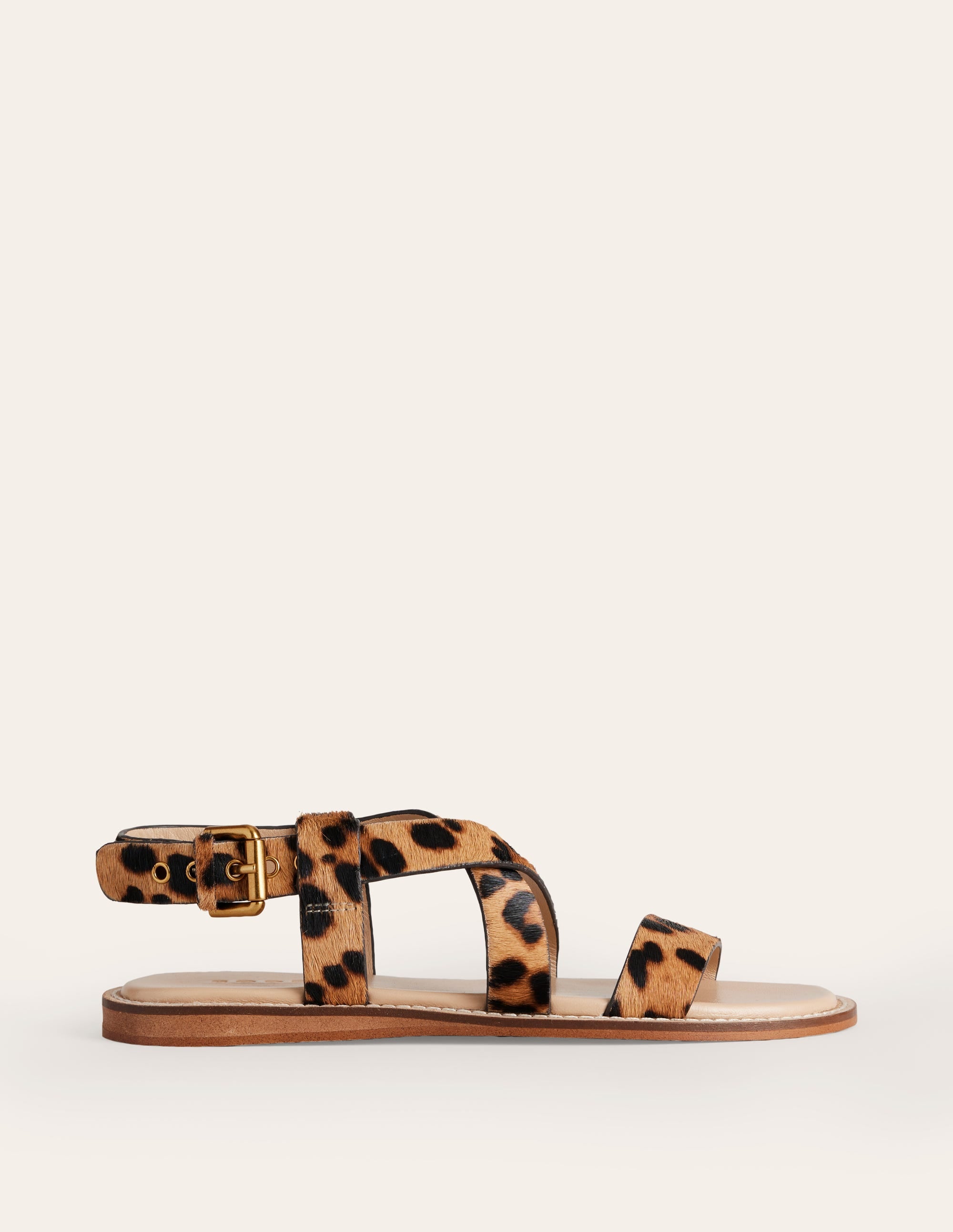 Flache Sandalen mit überkreuztem Riemen-Klassisches Leopardenmuster Ponyhaar - Image 2