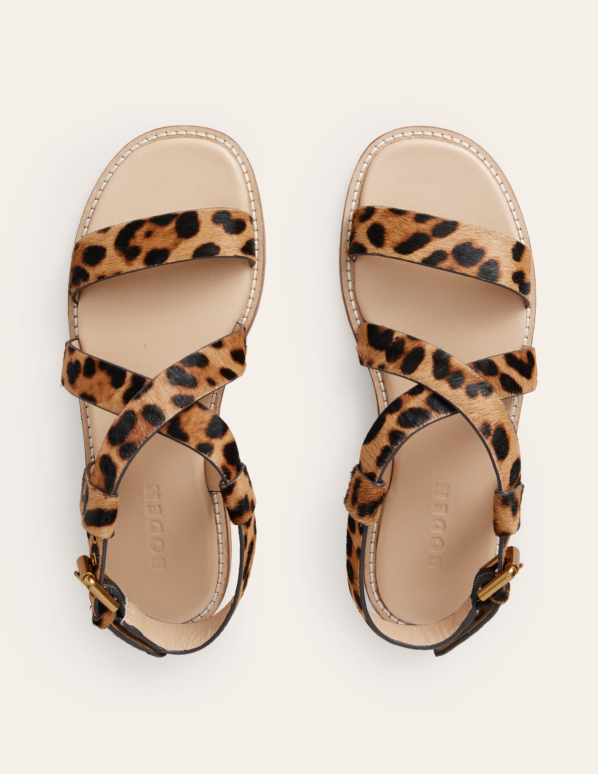 Flache Sandalen mit überkreuztem Riemen-Klassisches Leopardenmuster Ponyhaar - Image 5