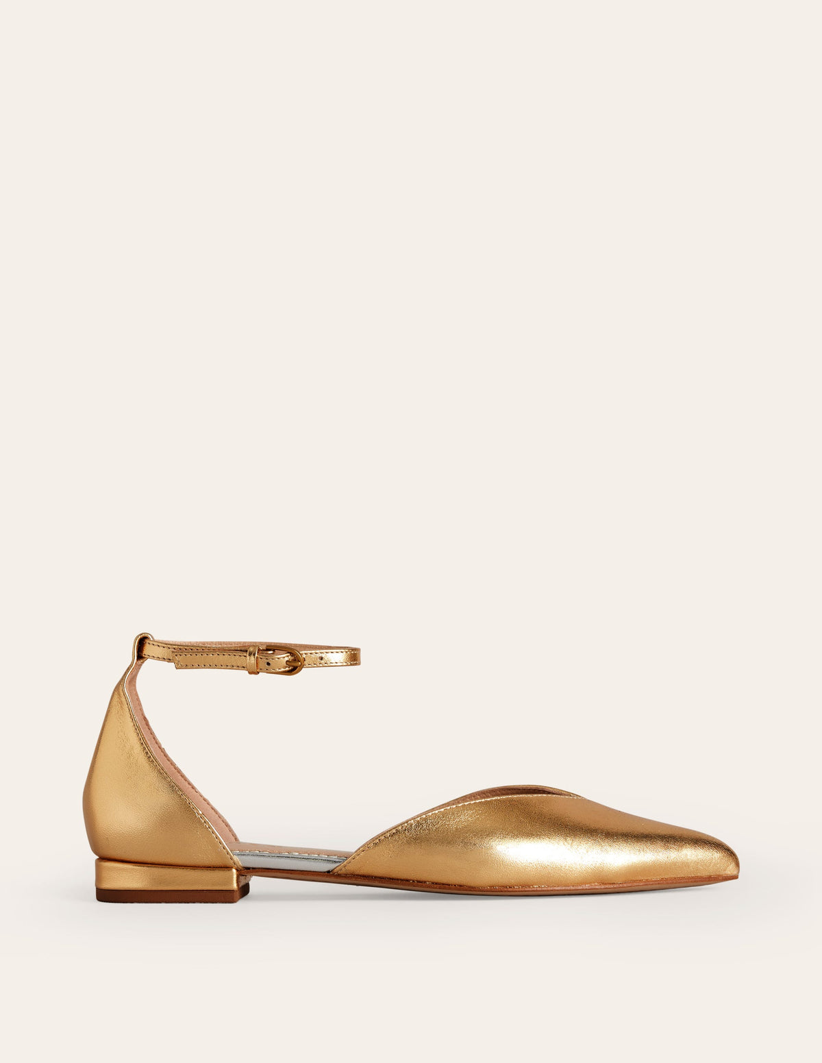 Flache Ballerina-Pumps mit Knöchelriemen-Gold Metallic-Leder - Image 2