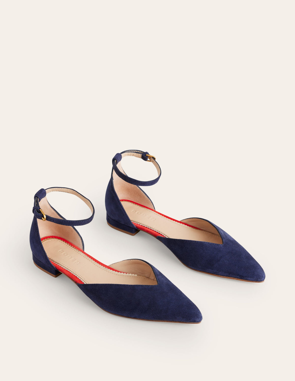Flache Ballerina-Pumps mit Knöchelriemen-Marineblau Wildleder-3