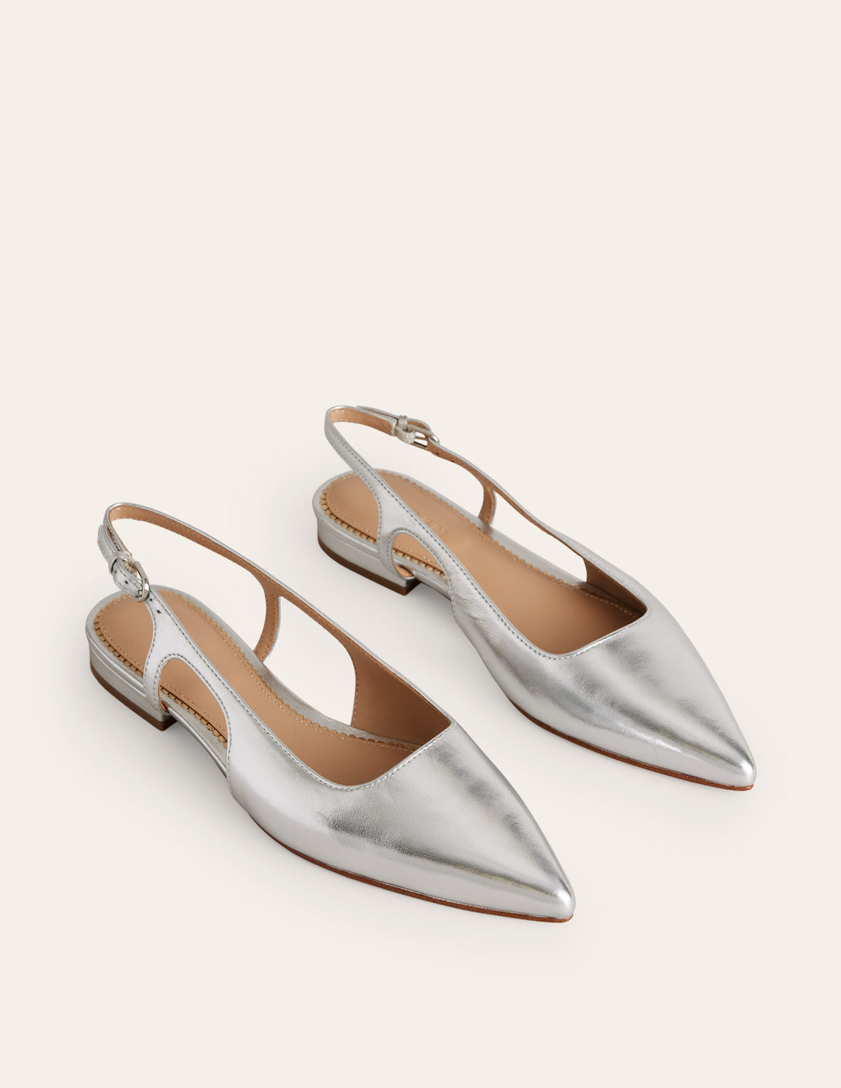 Chaussures plates à bride arrière et découpes-Cuir argenté - Image 3