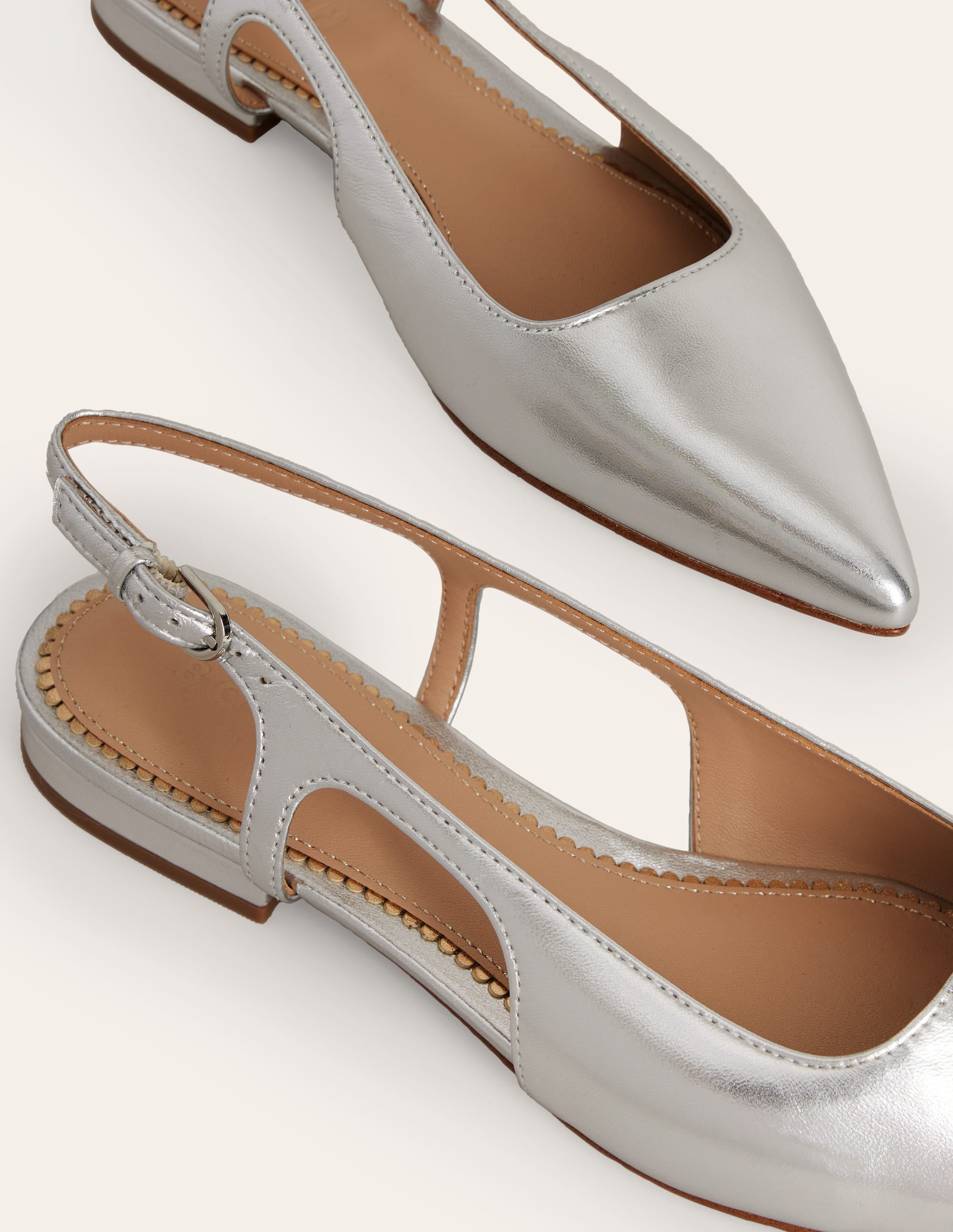 Chaussures plates à bride arrière et découpes-Cuir argenté - Image 4