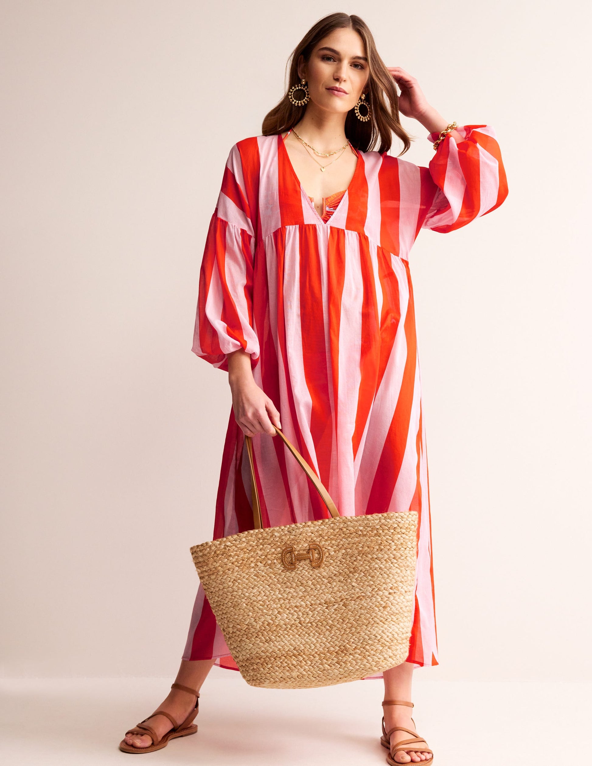 Robe longue Sarah façon caftan-Fiesta et orchidée-4