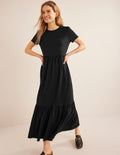 Emma Tiered Jersey Midi Dress-Black