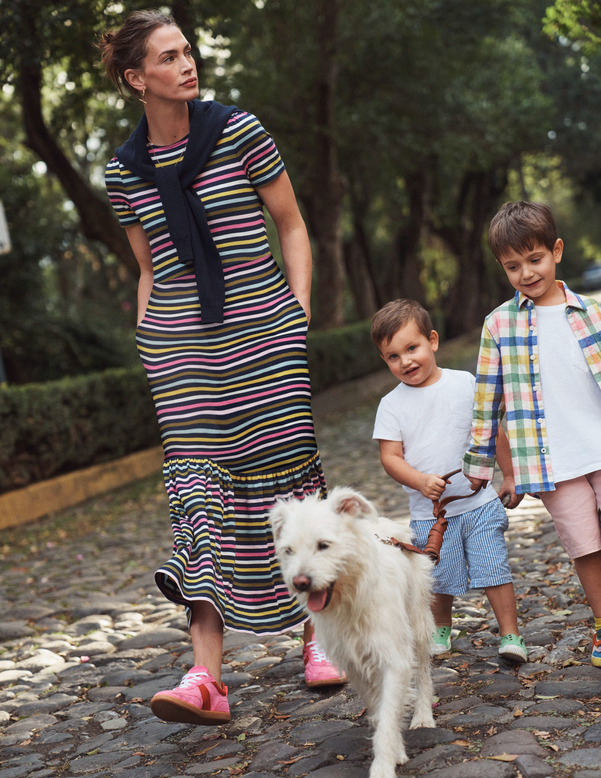 Robe midi Emma en jersey à volants-Bleu marine, rayé multi jaune - Image 5