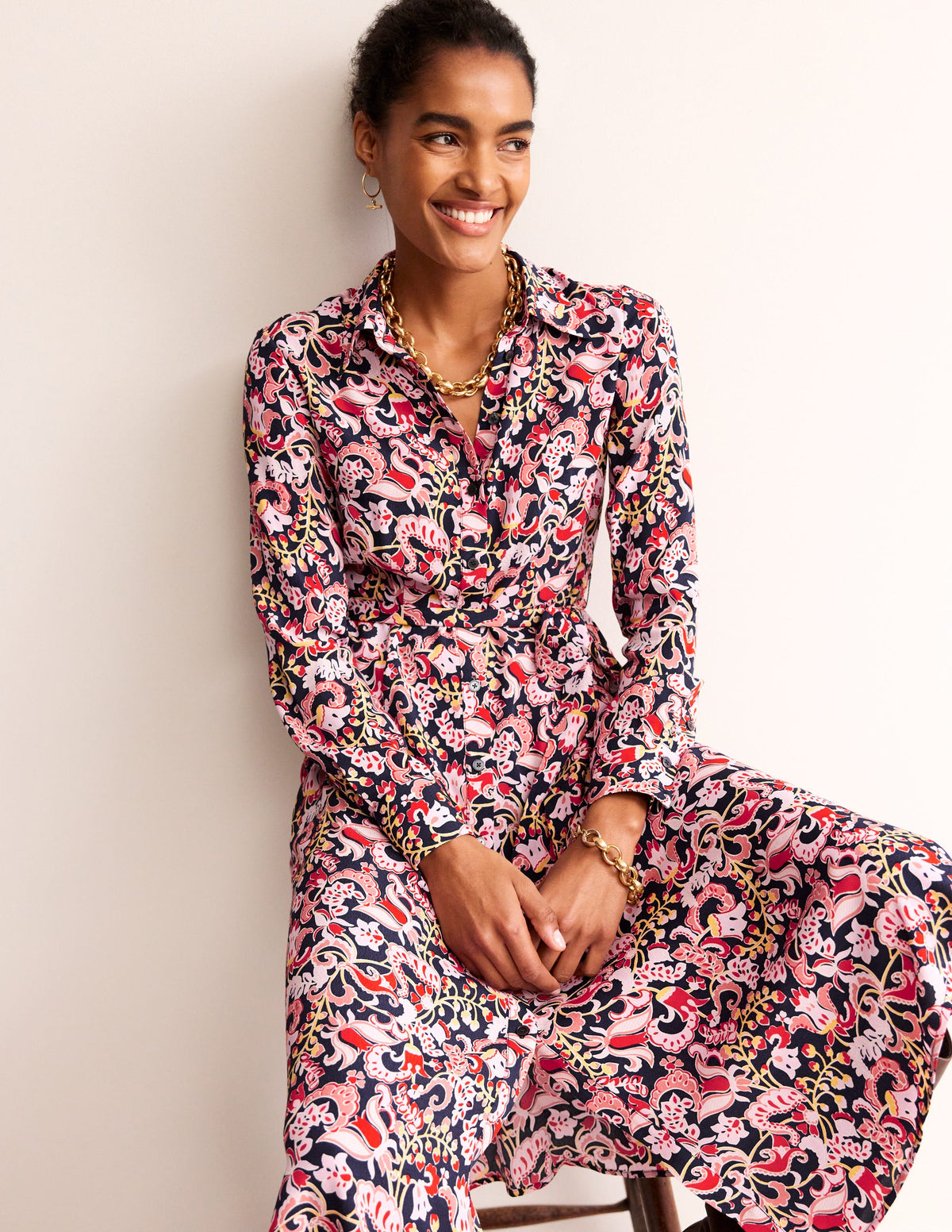 Kate Midi-Hemdblusenkleid-Sanfte Pfingstrose, Zuckererbse - Image 1