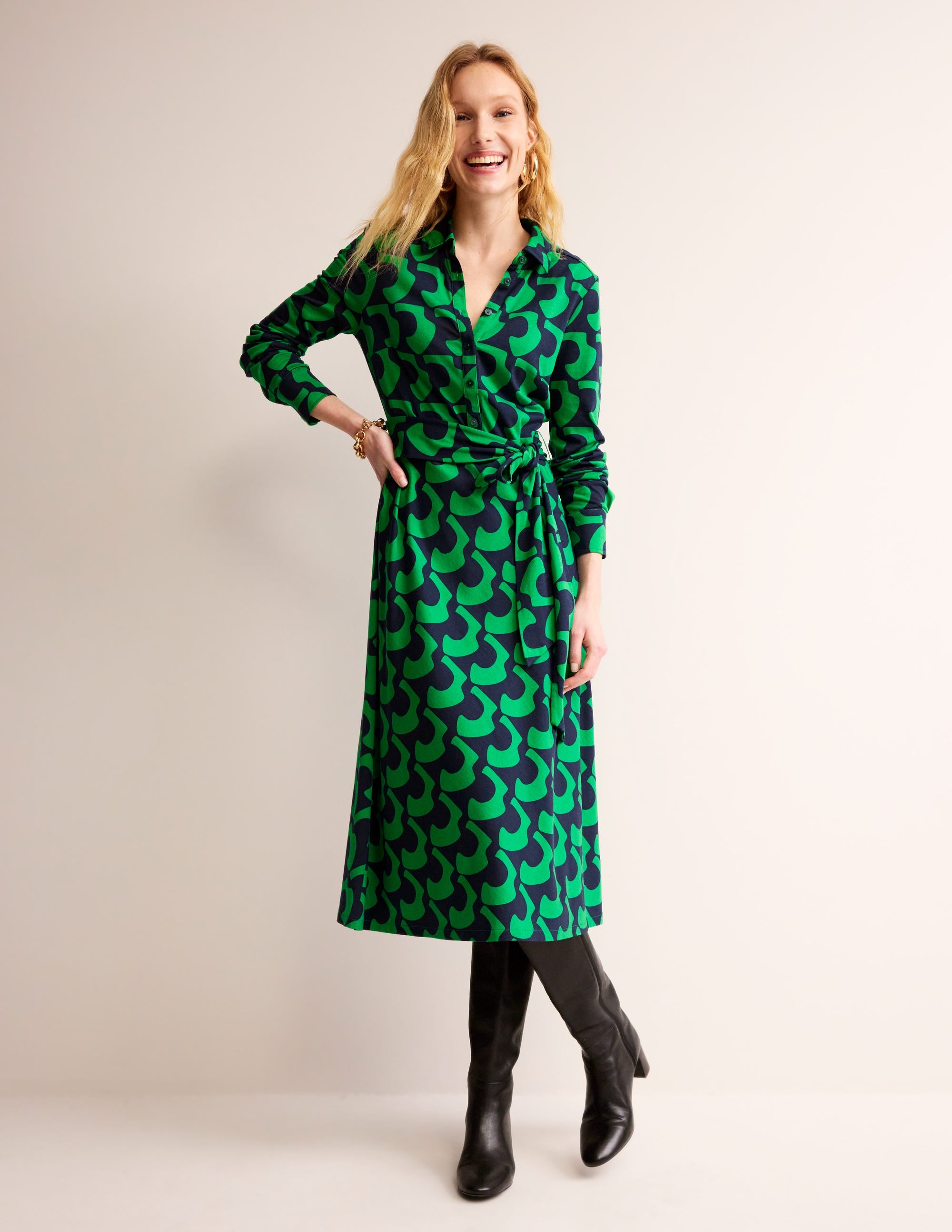 Laura Jersey Midi Shress-Green Tambourine, Arc Geo - Image 1