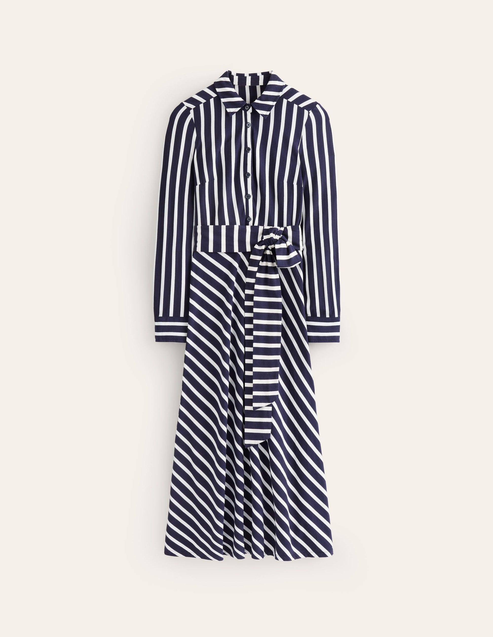 Robe-chemise midi Laura en jersey-Bleu marine foncé, rayé ivoire-6