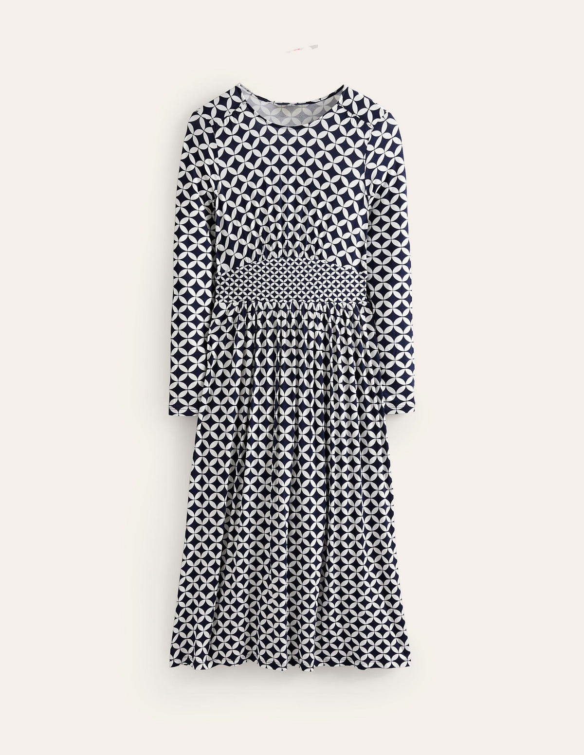 Robe midi Thea en jersey à manches longues-Bleu marine foncé, motif Diamond Terrace-5