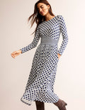 Robe midi Thea en jersey à manches longues-Bleu marine foncé, motif Diamond Terrace