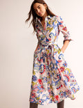 Amy Midi-Hemdblusenkleid aus Baumwolle-Marshmallow, Blumenstrauß