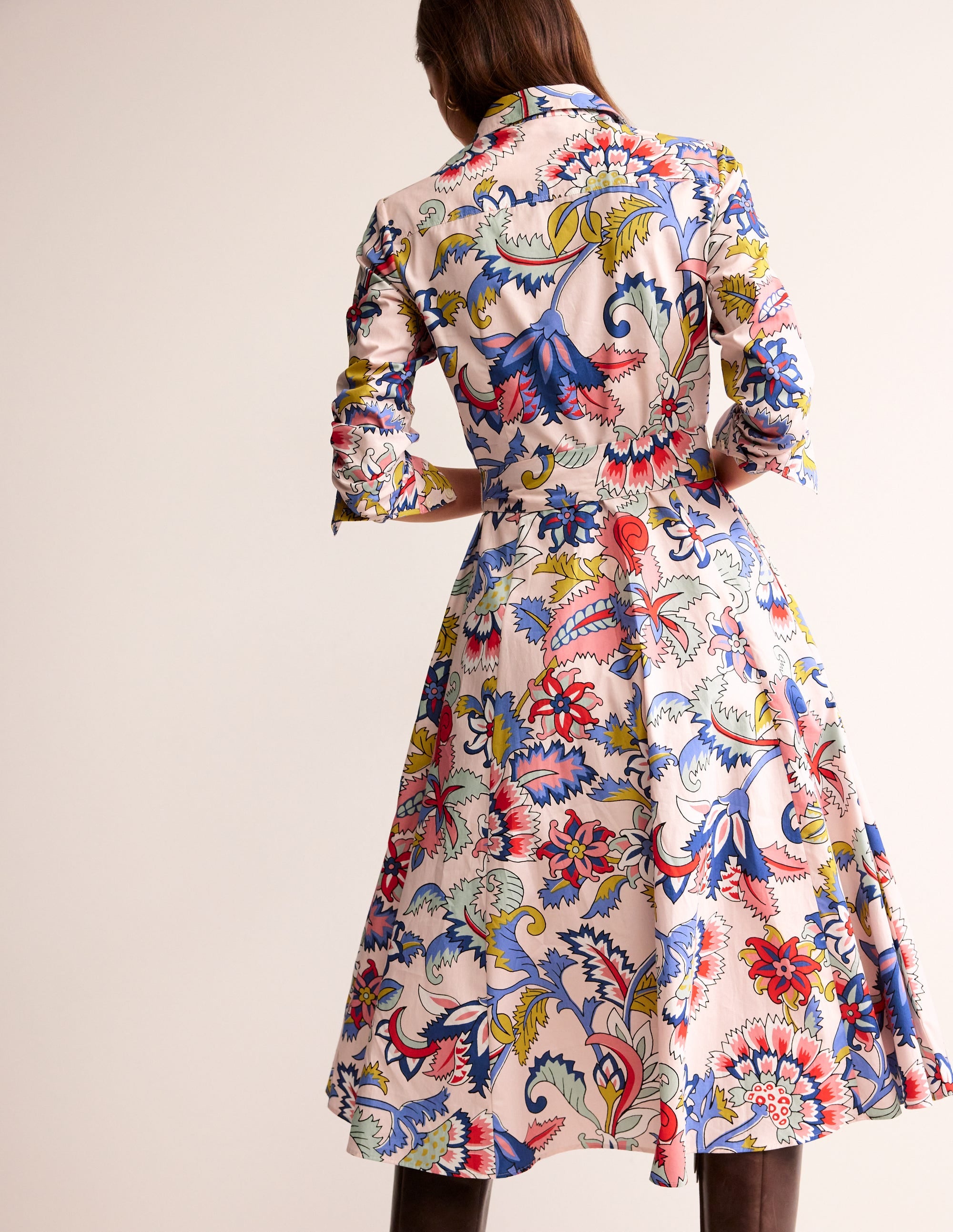 Amy Midi-Hemdblusenkleid aus Baumwolle-Marshmallow, Blumenstrauß - Image 3