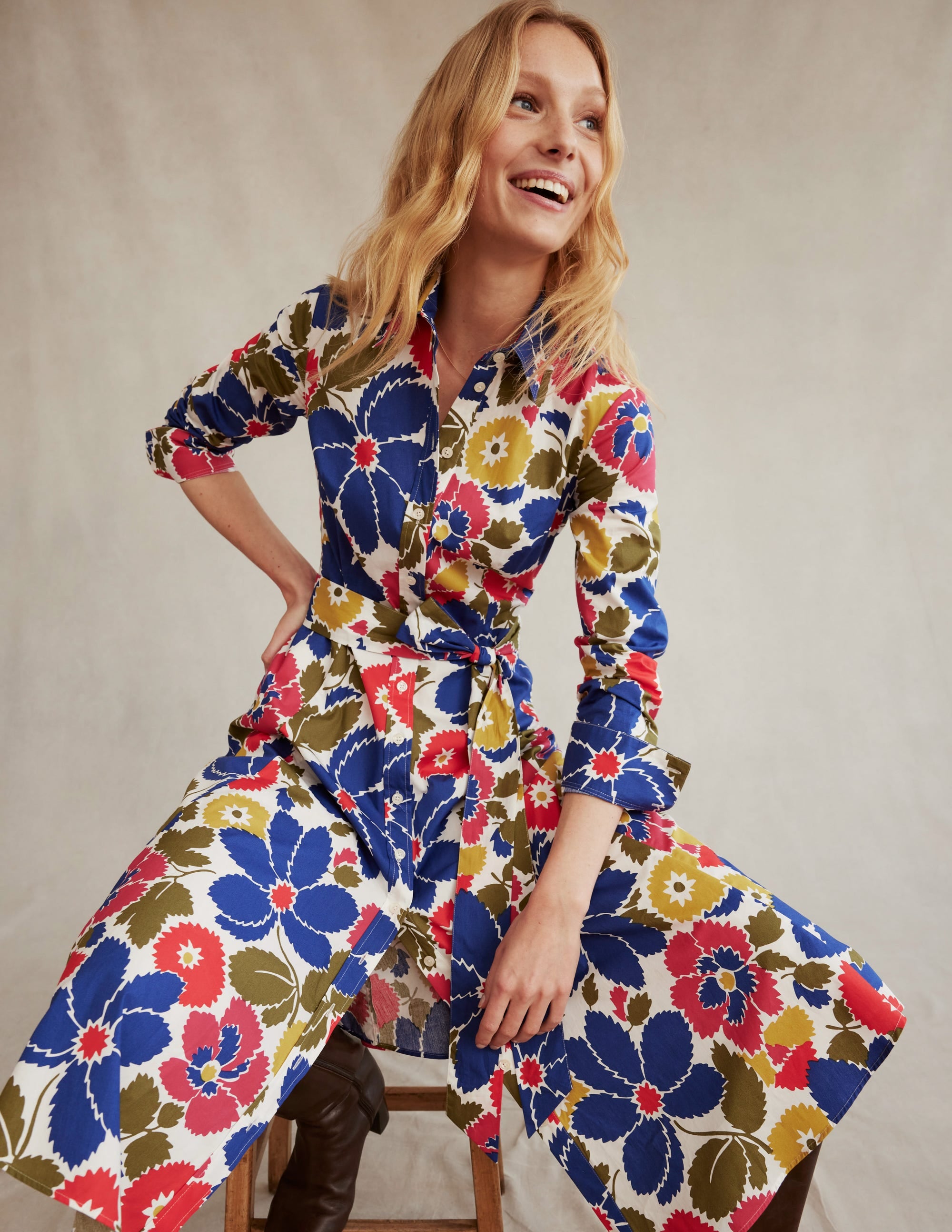 Robe-chemise midi Amy en coton-Multi, motif Bloomsbury Pop - Image 5