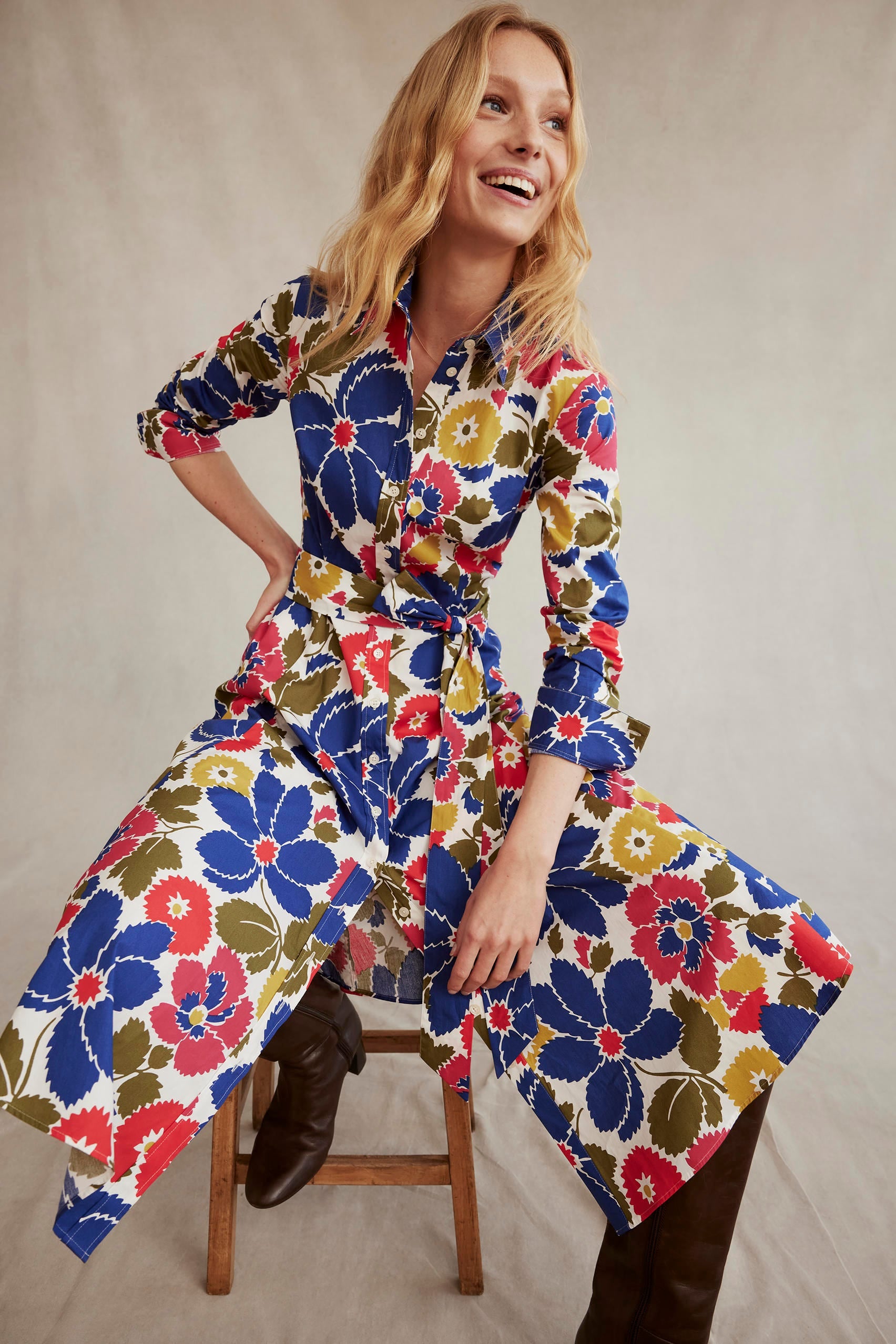 Robe-chemise midi Amy en coton-Multi, motif Bloomsbury Pop-7