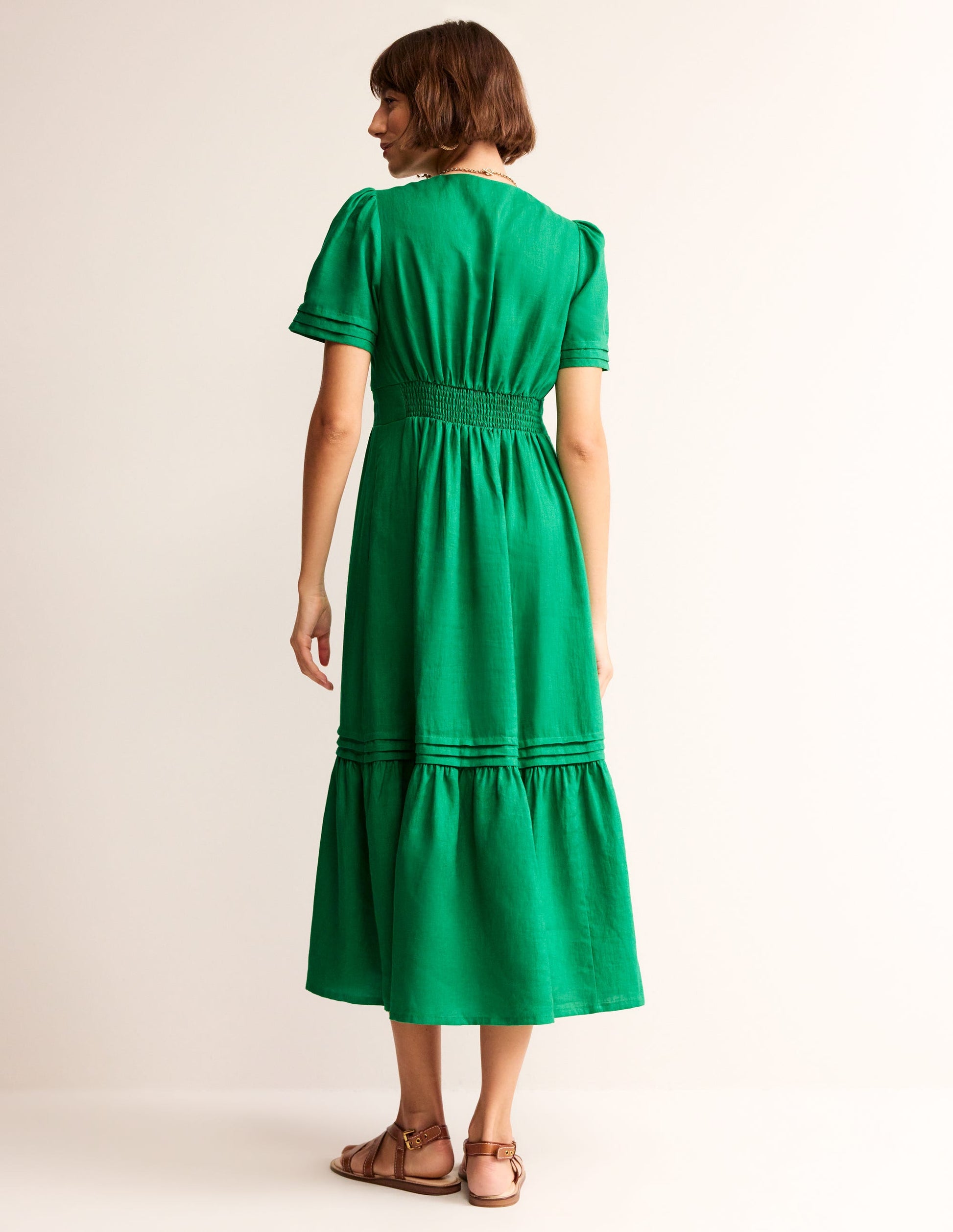 Eve Midikleid aus Leinen-Grünes Tamburin-3