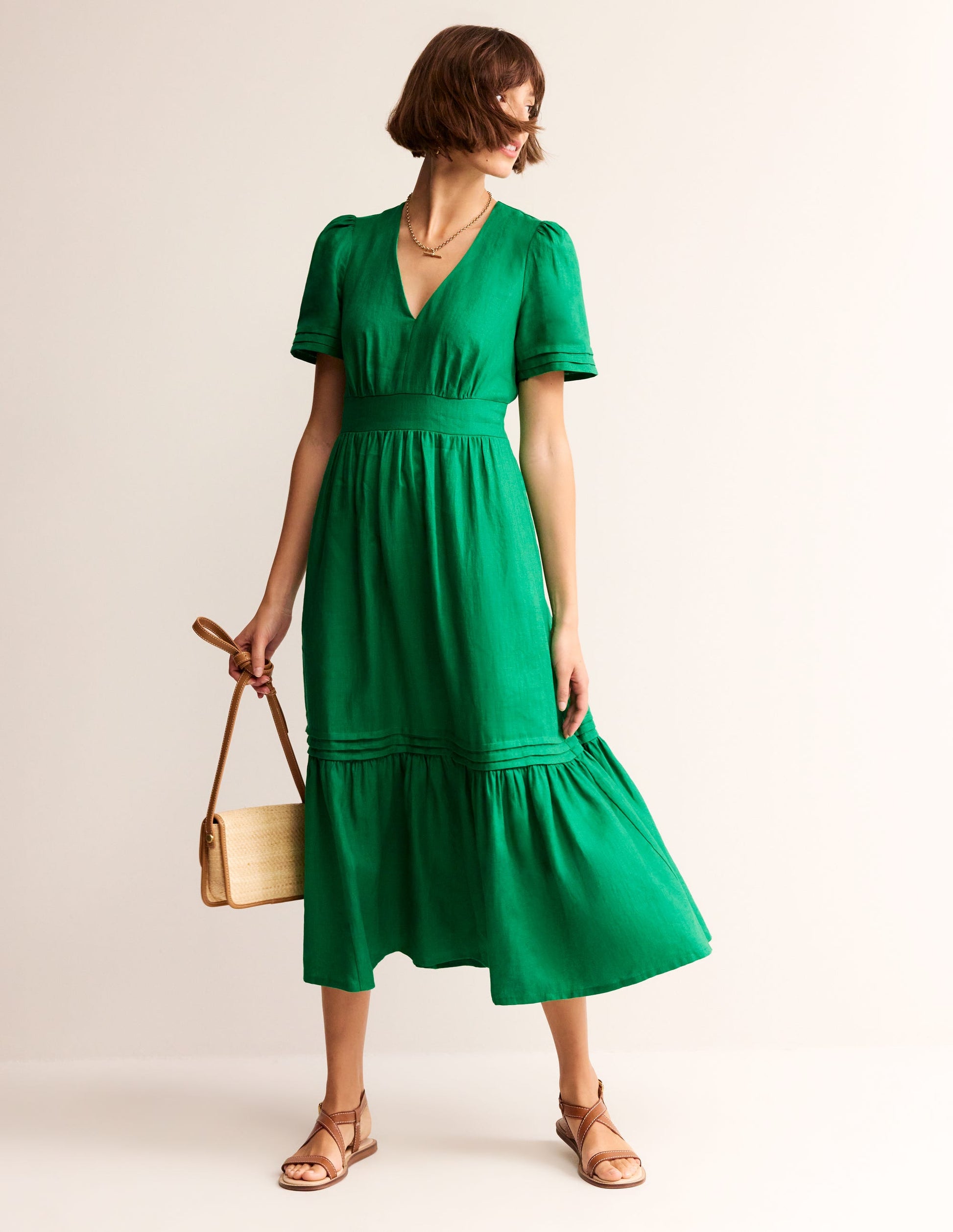 Eve Midikleid aus Leinen-Grünes Tamburin-4
