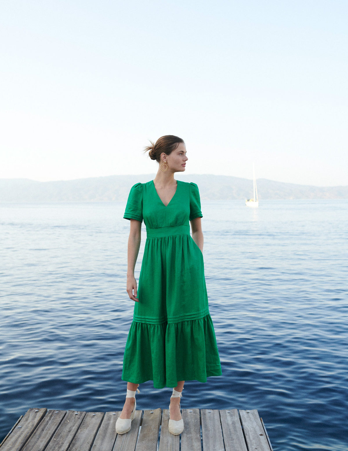 Eve Midikleid aus Leinen-Grünes Tamburin-5