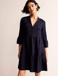 Sophia Linen Short Dress-Navy