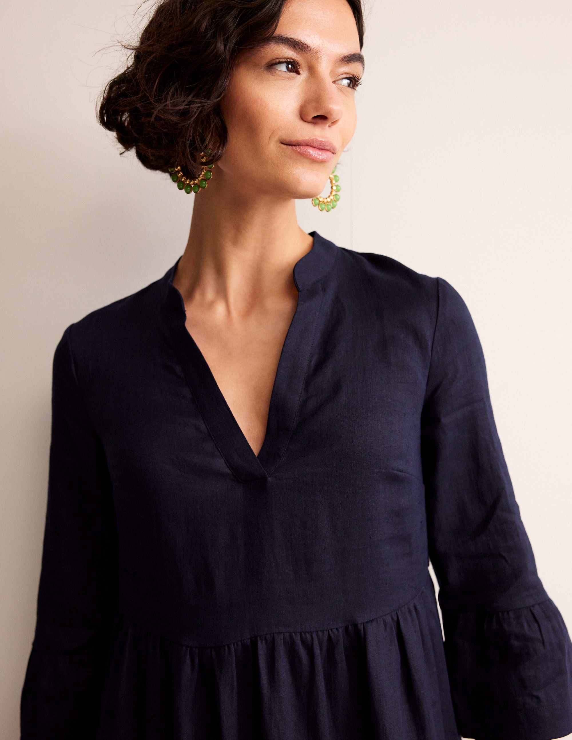 Sophia Linen Short Dress-Navy - Image 2