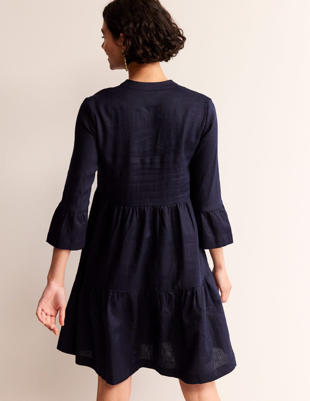 Sophia Linen Short Dress-Navy - Image 3
