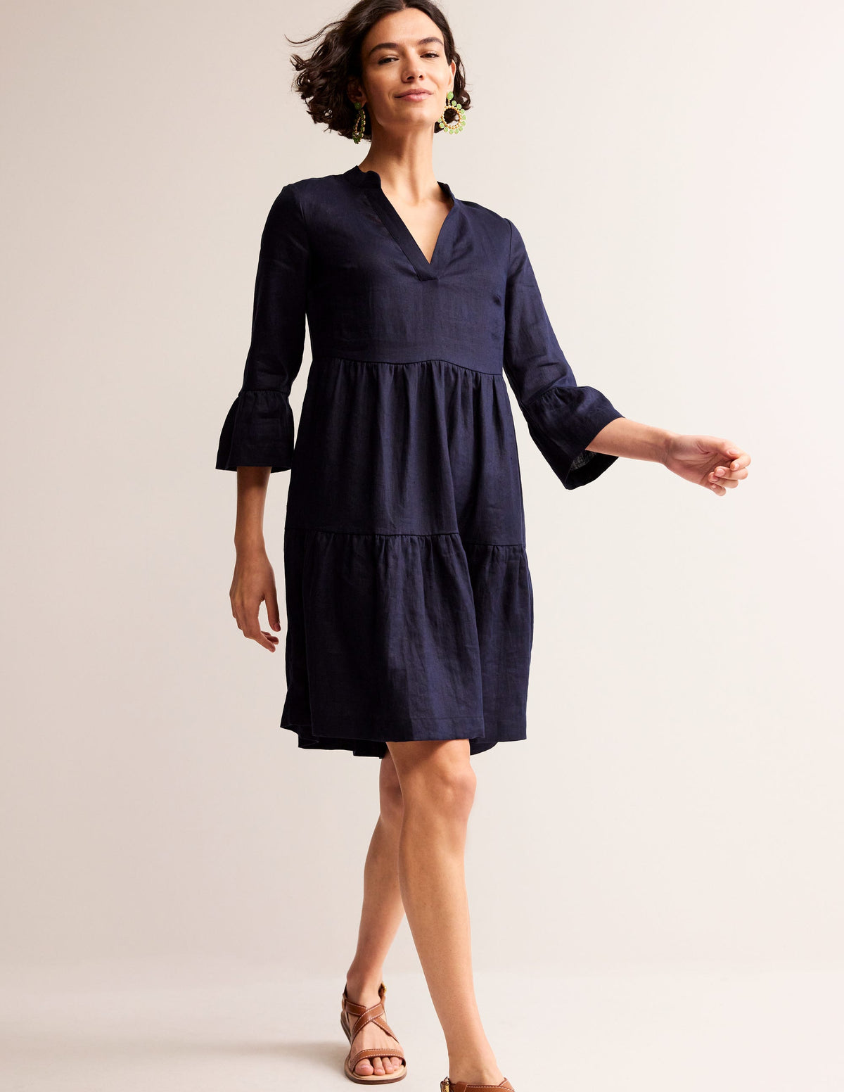 Sophia Linen Short Dress-Navy - Image 4