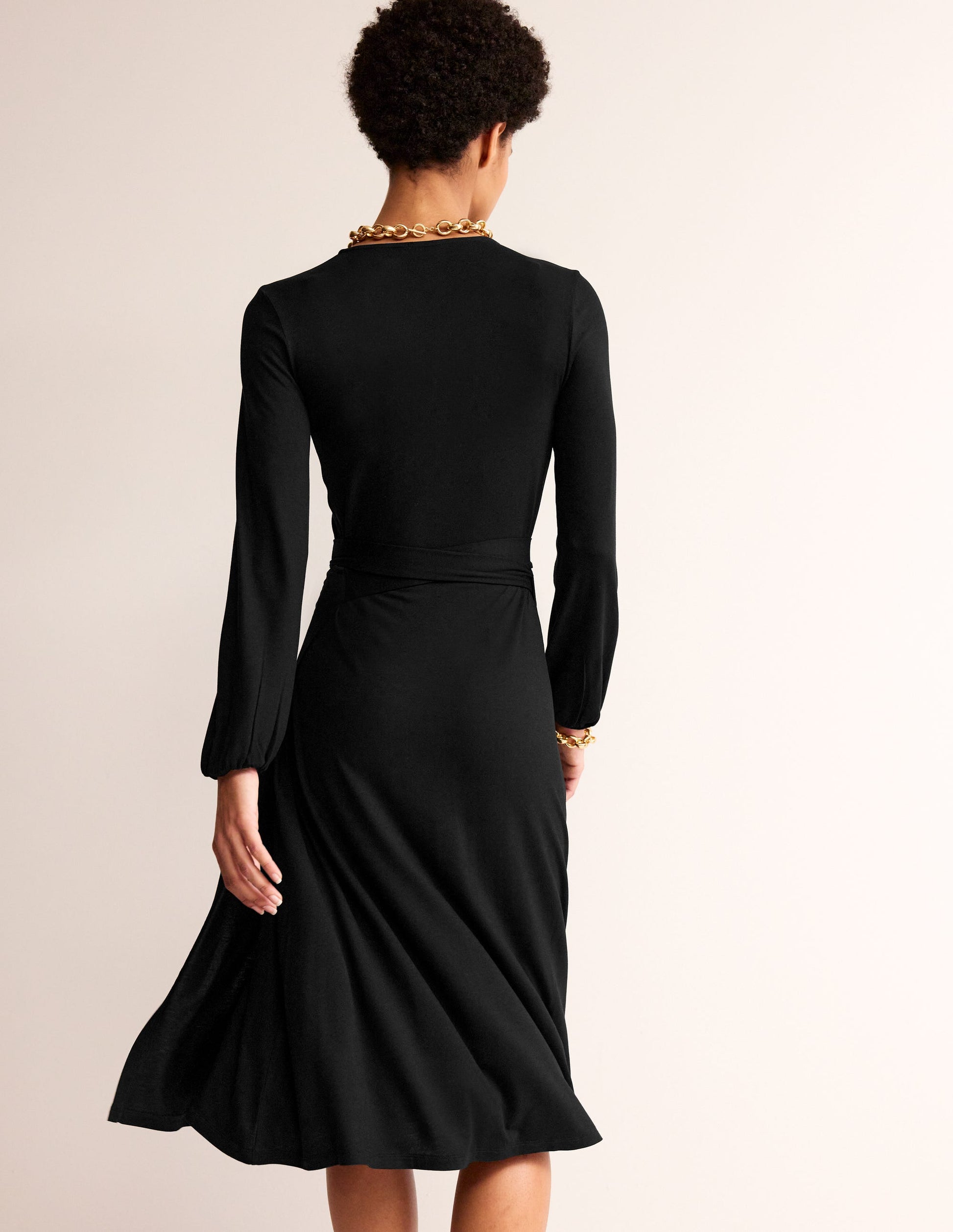 Joanna Jersey Midi Wrap Dress-Black-3
