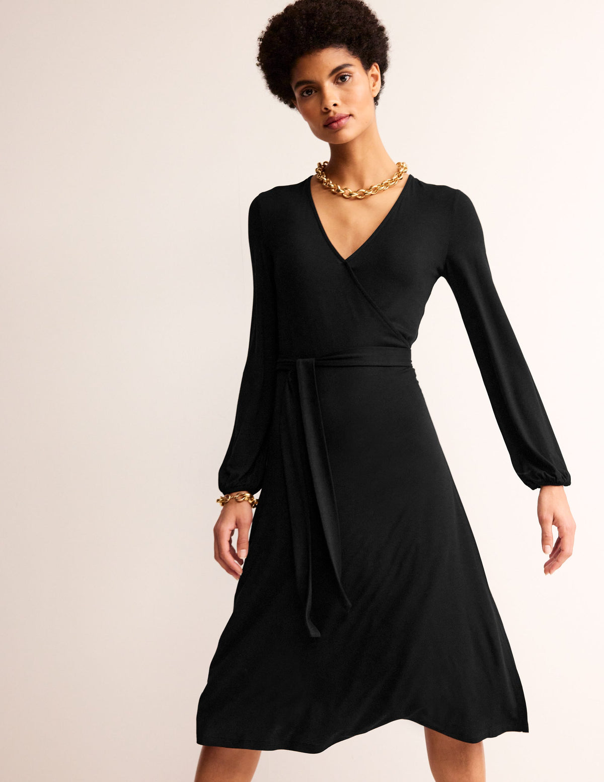 Joanna Jersey Midi Wrap Dress-Black - Image 4