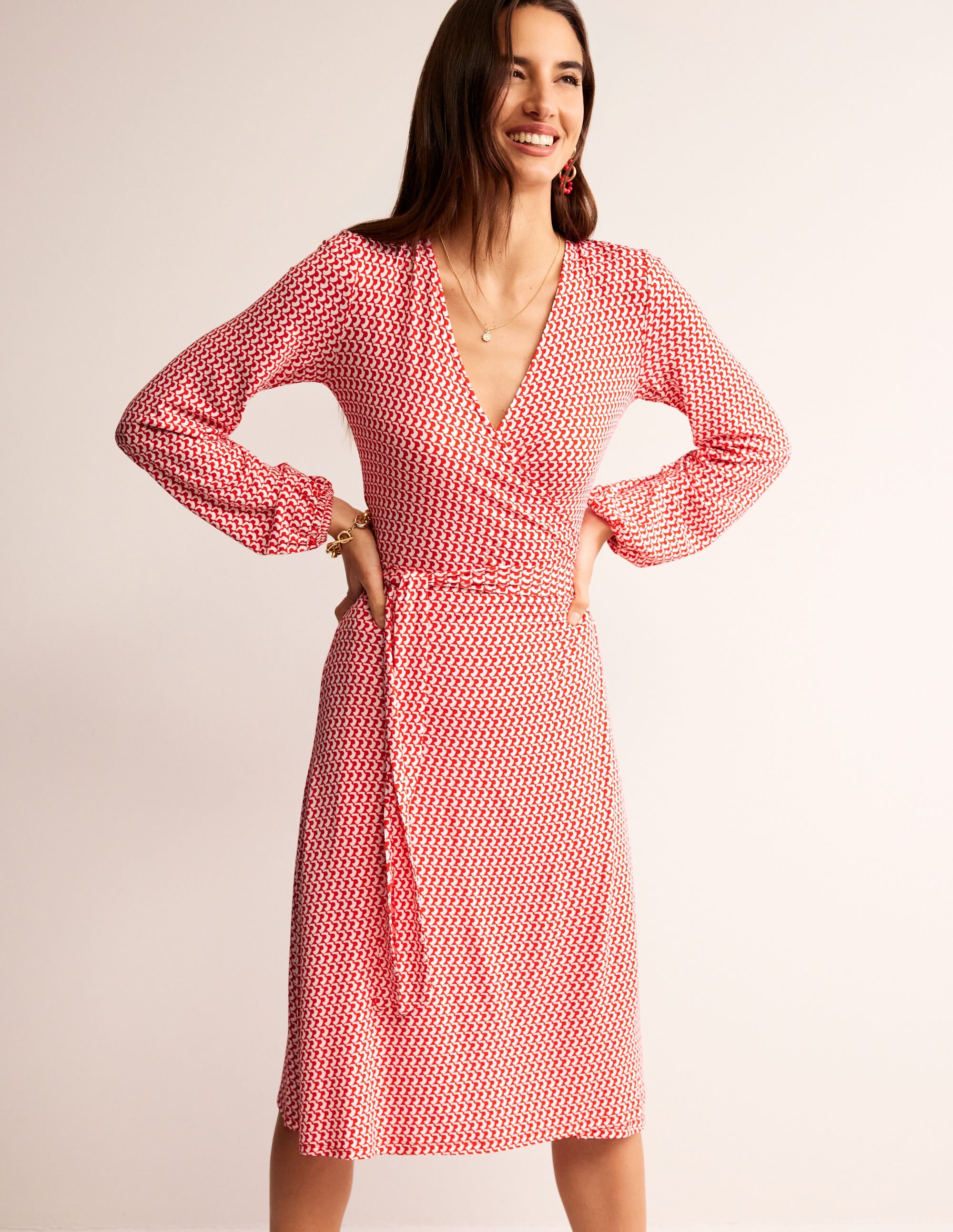 Joanna Midi-Wickelkleid aus Jersey-Flame Scarlet, Bogen Geo - Image 1