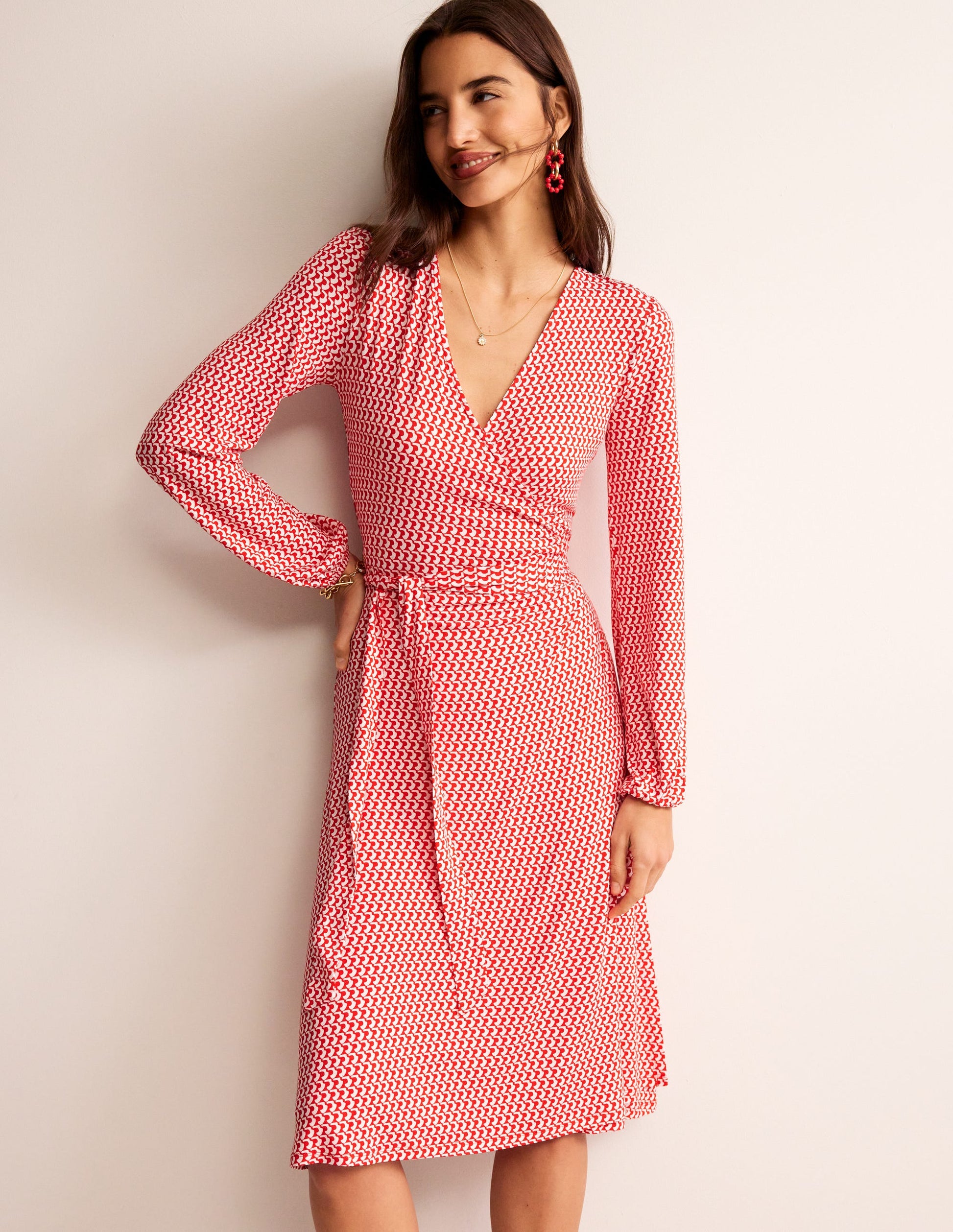 Joanna Midi-Wickelkleid aus Jersey-Flame Scarlet, Bogen Geo-4