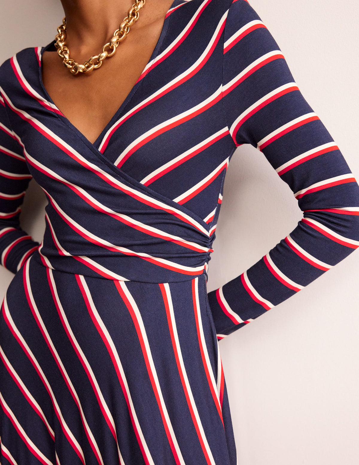 Robe midi en jersey à rayures pêle-mêle-Rayé bleu marine, rayé, blanc - Image 2