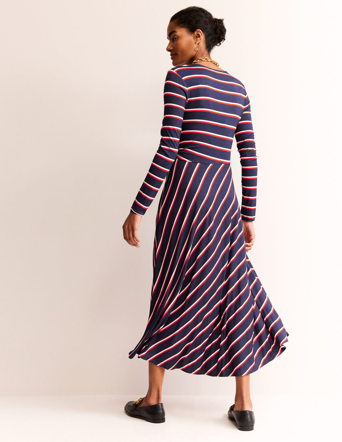 Robe midi en jersey à rayures pêle-mêle-Rayé bleu marine, rayé, blanc - Image 3