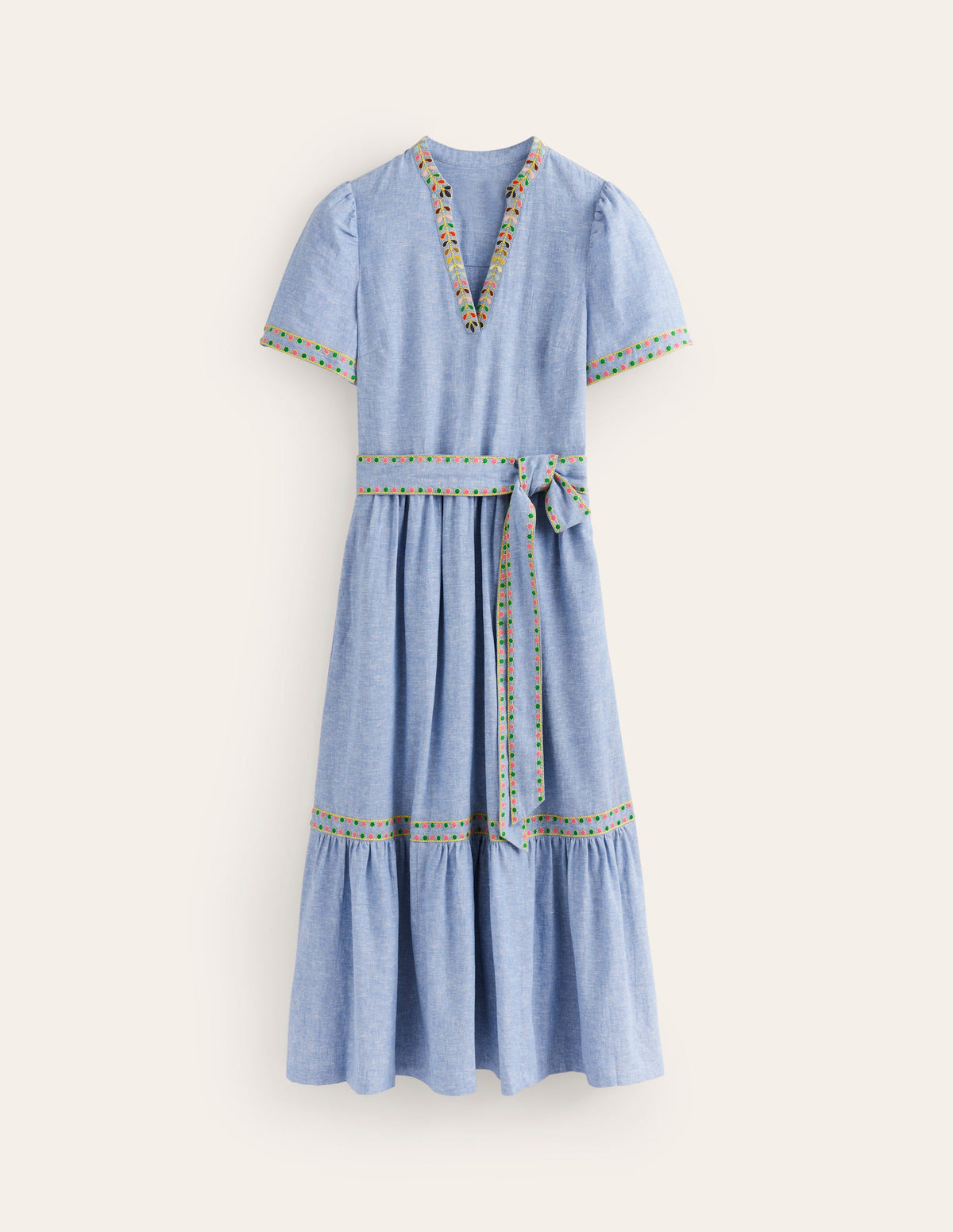 Robe midi brodée en coton-Chambray-6