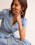 Robe midi brodée en coton-Chambray