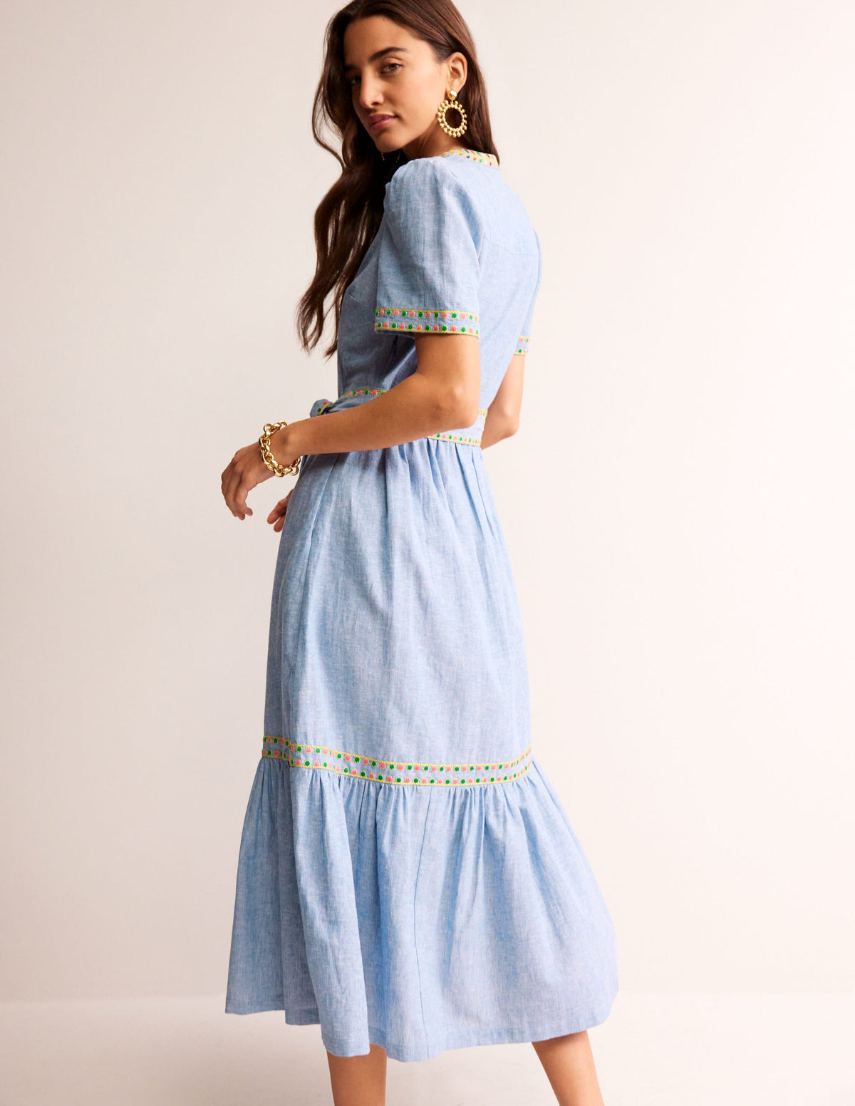 Robe midi brodée en coton-Chambray - Image 3