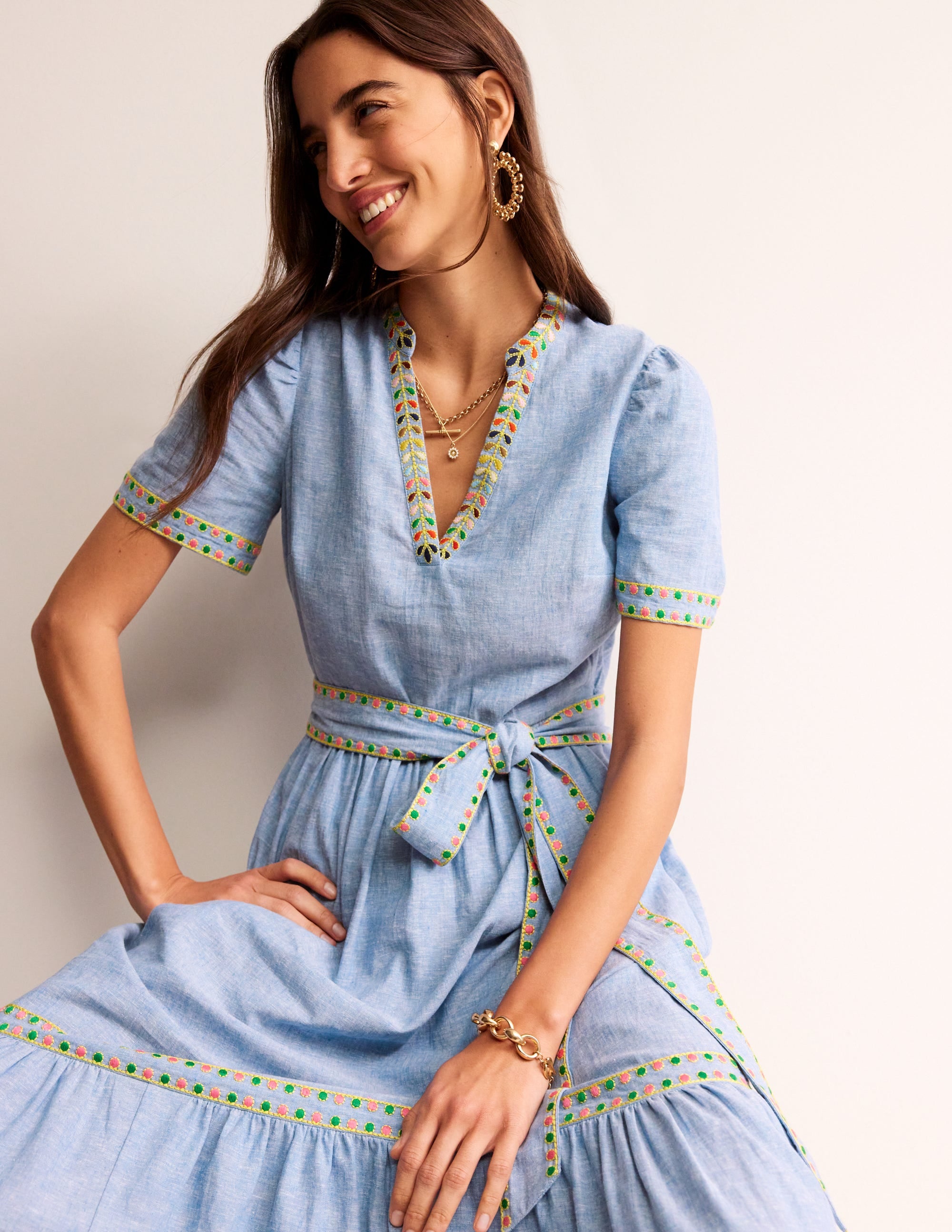 Robe midi brodée en coton-Chambray - Image 4