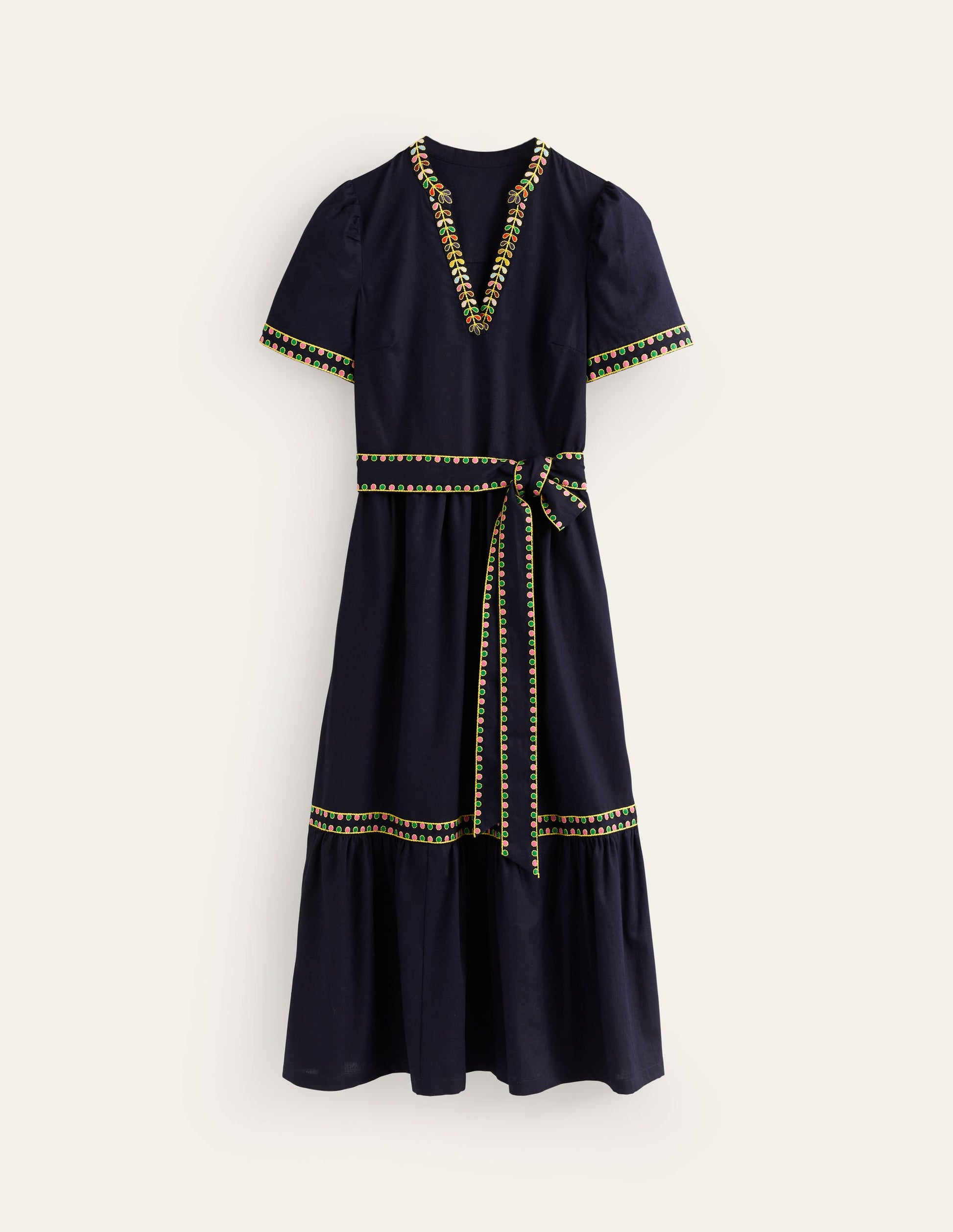 Besticktes Baumwoll-Midikleid-Marineblau-5